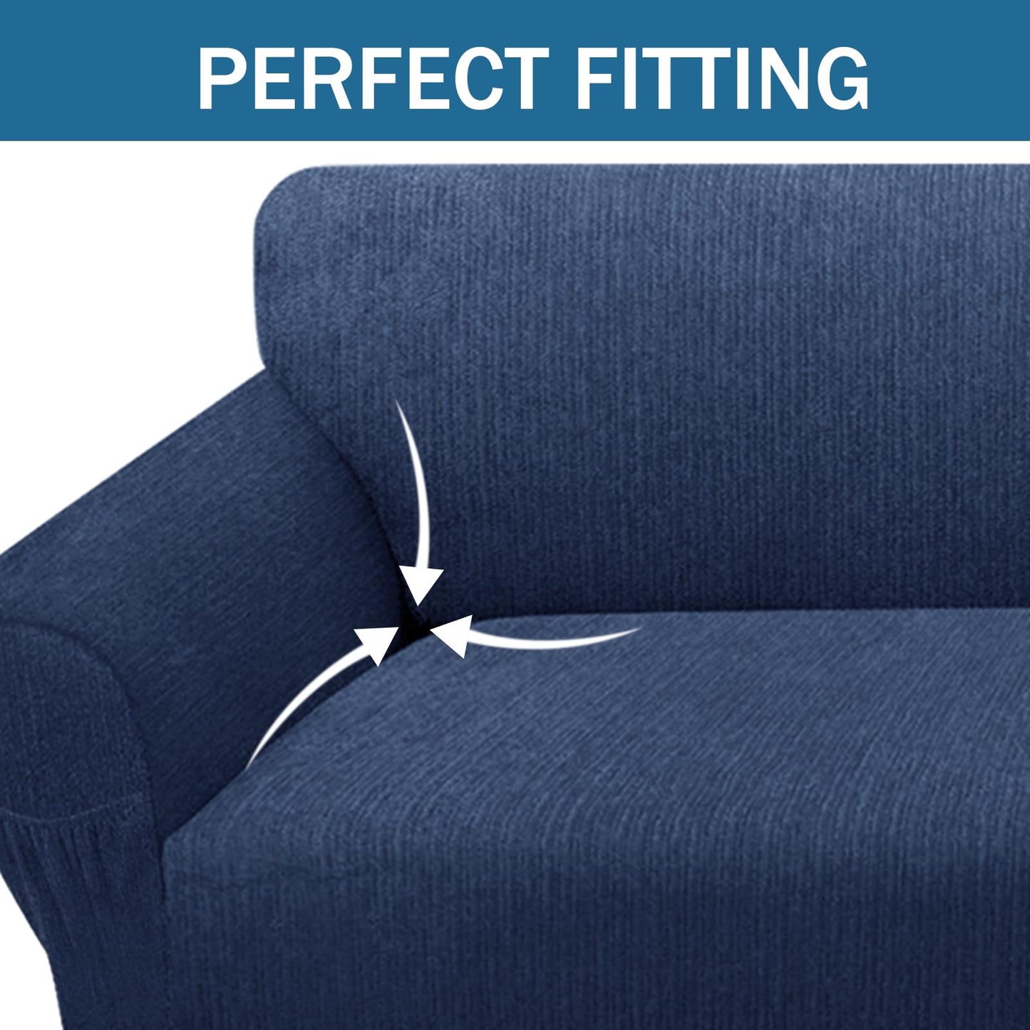 Sofa Slipcover with 2 Pillow Cover for 3 Cushion Couch, Non Slip Furniture Protector with Elastic Bottom, Washable Sofa Cover for Kids, Pets (Sofa, Navy) BST326H