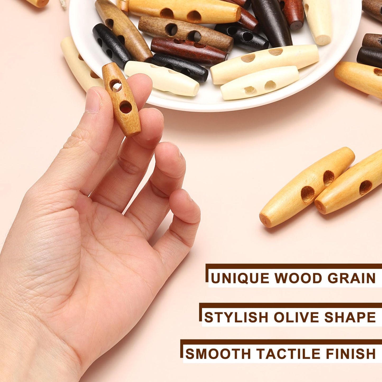 HARFINGTON 60mm / 2.4" Wooden Toggle Buttons 20pcs 2-Hole, Maroon | Wood Olive Sewing Buttons Horn Oval Buttons Sewing Accessories for Coat Sweaters Clothing DIY Craft BST326L