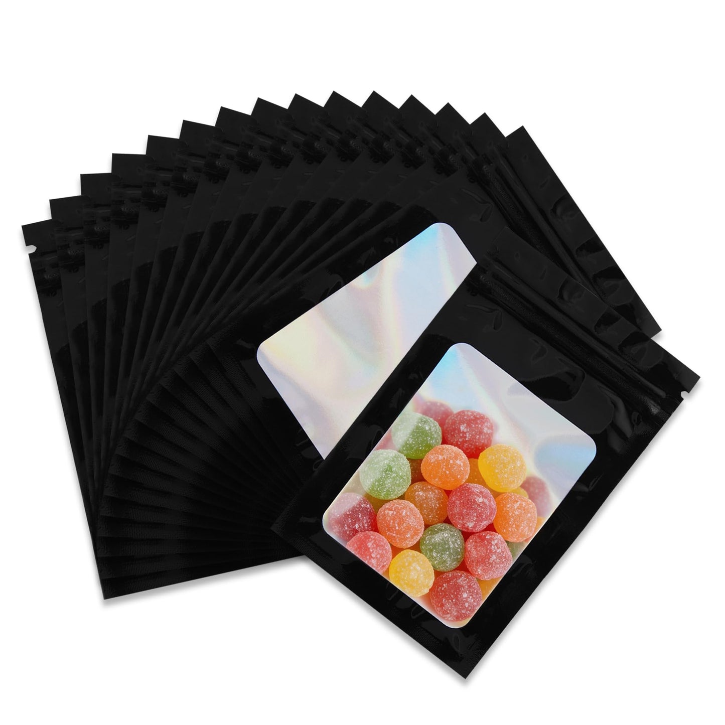 Holographic Mylar bags -100Pcs Self-Seal Resealable Zip Baggies with Clear Window, Smell Proof Laser Iridescent White 3x4.7 inch for Small Business Samples, Party favors,Snacks,Jewelry BST326L