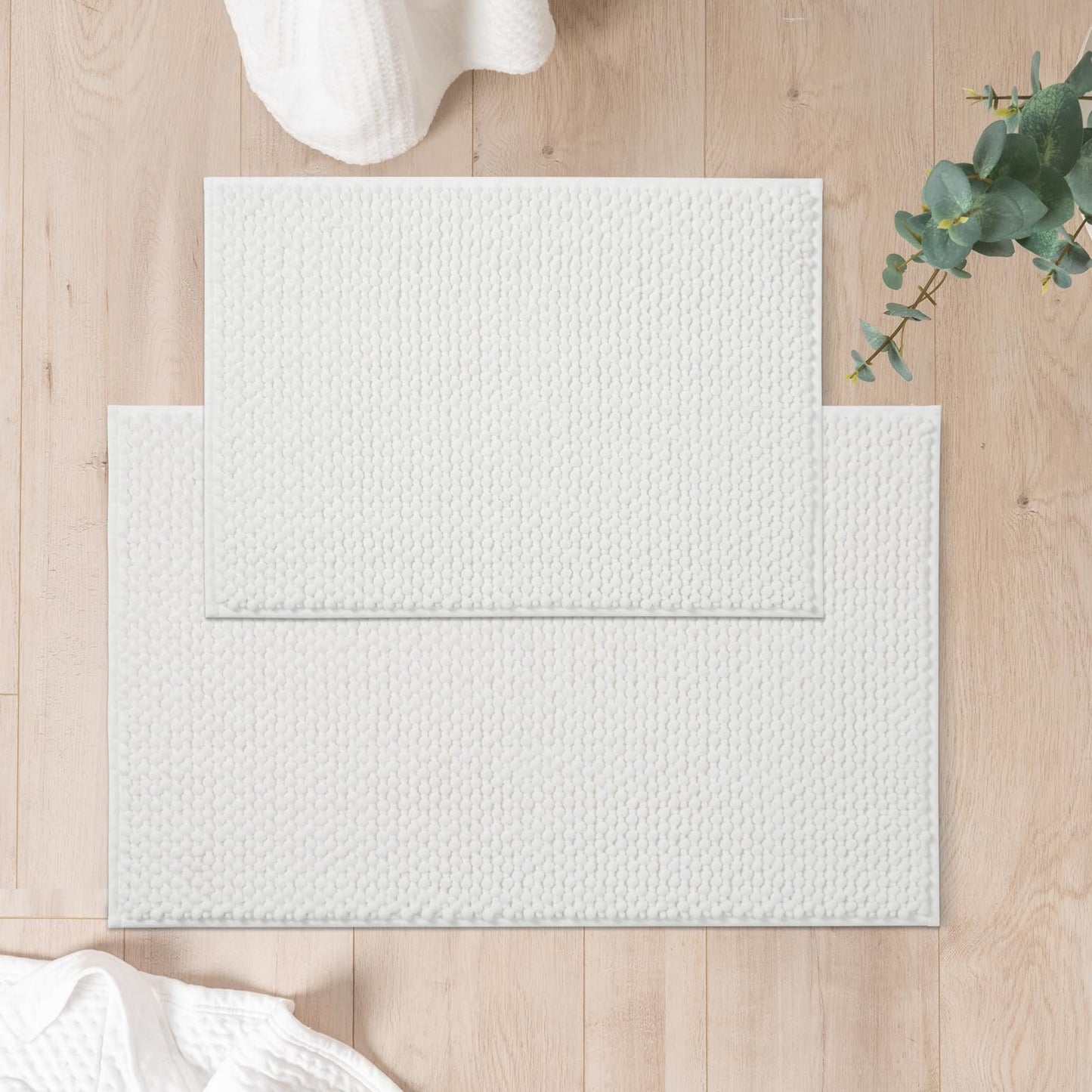 FRESHMINT Chenille Bathroom Rugs Sets 2 Piece 17"x24"+20"x32", Non-Slip Bath Mats, Absorbent Bath Rug, Washable Set of 2 Shower Floor Mat, Gray BST220