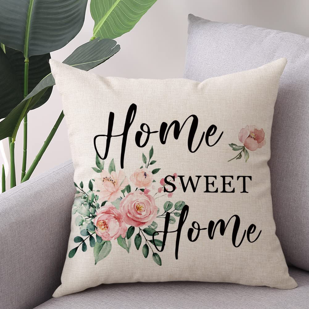 Spring Easter Pillow Covers 18x18 Set of 2 Rabbit Bunny Carrot Truck Spring Flowers Decorative Throw Pillow Covers for Home Office Sofa Bed Couch BST326L