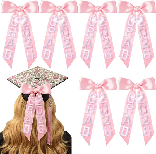 Thiccywoov 6 Pcs Class of 2026 Graduation Bow Graduation Cap Decorations Grad 2026 for Class of 2026 Grad Party Decorations (Pink) BST326L