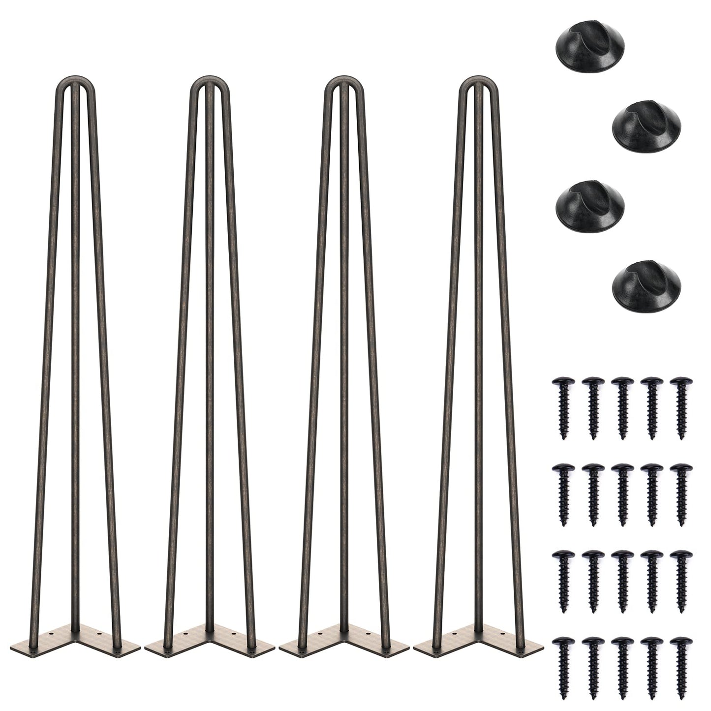 SMARTSTANDARD 16 Inch Hairpin Table Legs, 3 Steel Rods 1/2 Inch Pipe Diameter, 800lbs Load Capacity, Mid-Century Style for Coffee Table, Side Table, Night Stand (Black, 4PCS) BST220