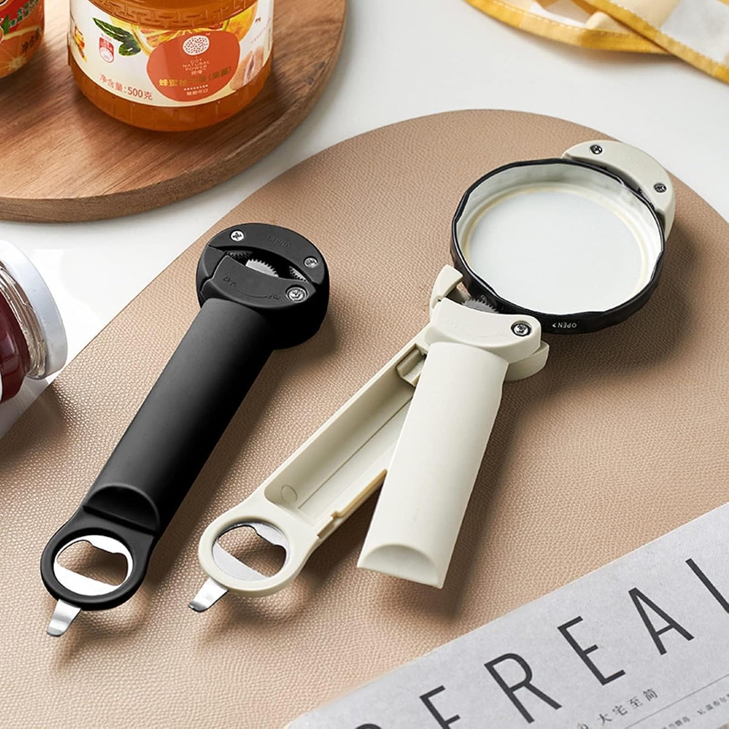 Multifunctional Retractable Bottle Opener - Adjustable Multifunctional Can Opener Jar Lid Gripper - 2025 New Jar Opener Bottle Opener for Weak Hands, Senior Arthritis (Black) WN420