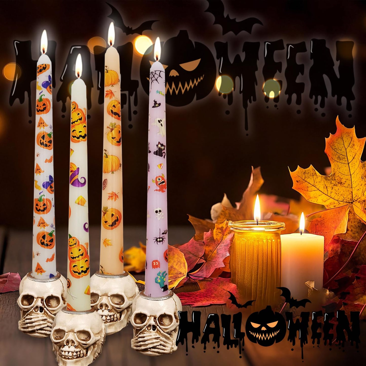 10 Inch Decorative Taper Candles, 4 Pack Birthday Balloon Print Candlesticks, Unscented Dripless Candles with Long Burn Time for Party, Holiday Table & Home Decor BST326H