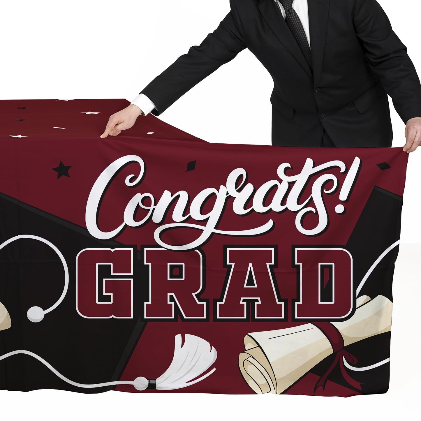 Gatherfun Graduation Decorations 2026 Kit - 2 Pcs Red Gongrats Grad Tablecover for Party Decorations，Graduation Plastic Table Covers 54"x108" BST326L