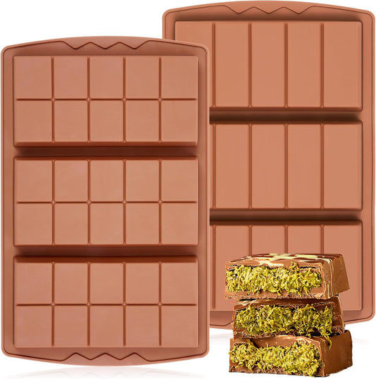 KASHME 2 Pcs Chocolate Bar Mold Deep Dubai 0.85 Inch Stuffed Chocolate Molds Silicone Large Break Apart Silicone Molds (10 Snap + 5 Snap） BST326L