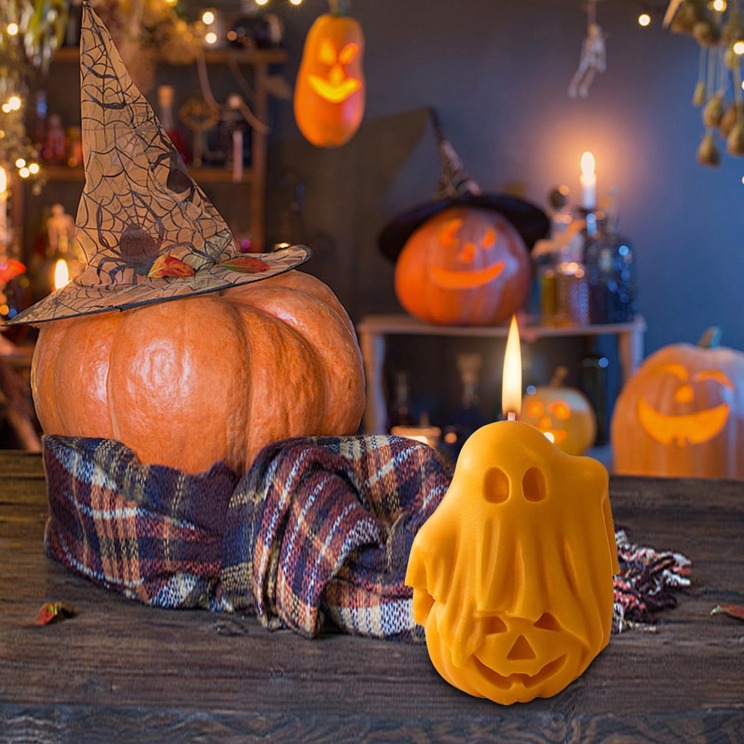 Halloween Ghost Pumpkin Candles with Fragrant Halloween Decor Candle for Home and Table Decorations 2.6 * 2 * 1.9 Inch BST202