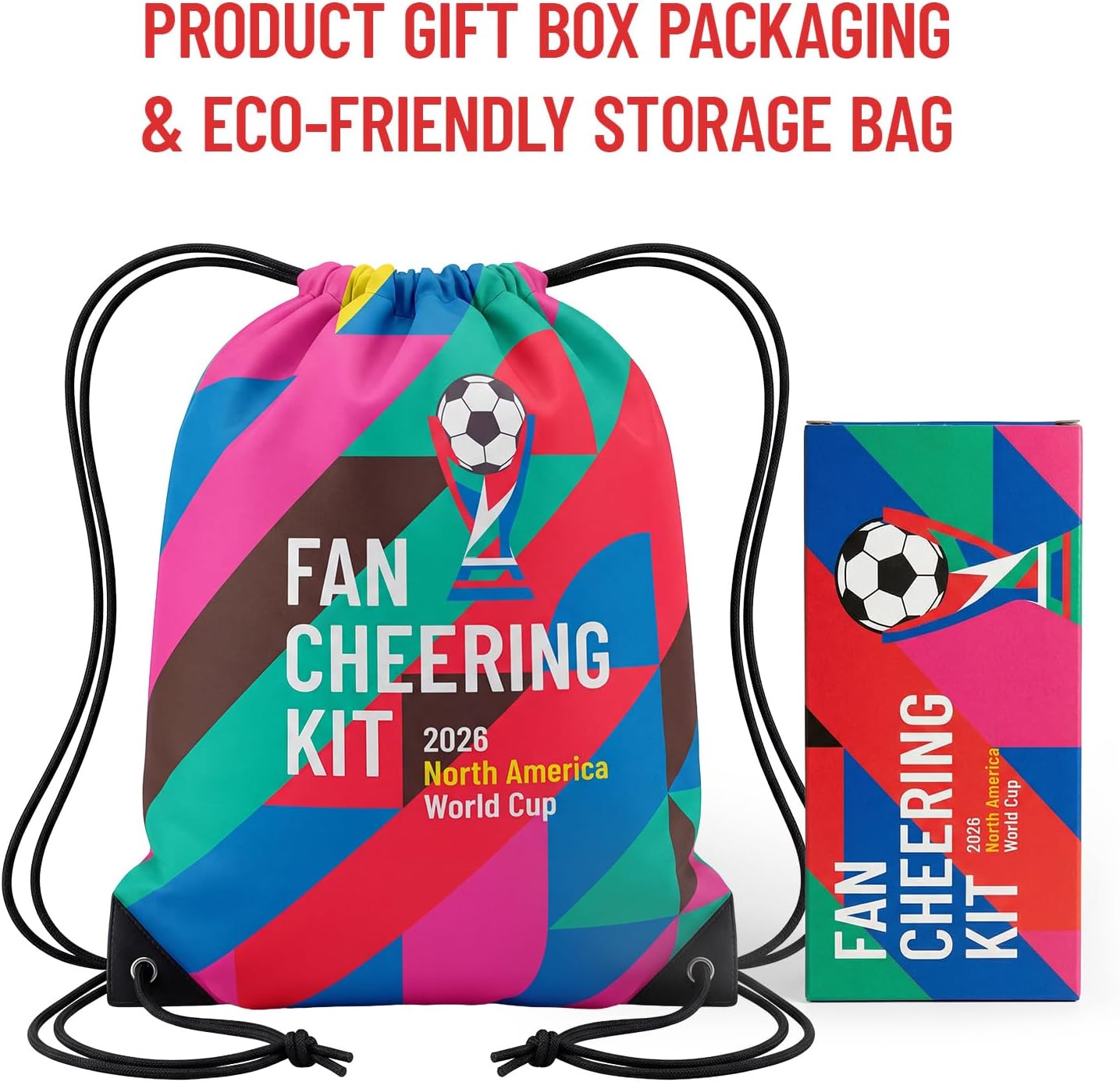 Ultimate 2026 World Soccer Cup USA Fan Kit - 7-in-1 Match Day Set: Flag, Trumpet, Scarf, Glasses, Tattoos, Schedule & Backpack - Patriotic Parade Party Supplies for Fans (ENG) BST202