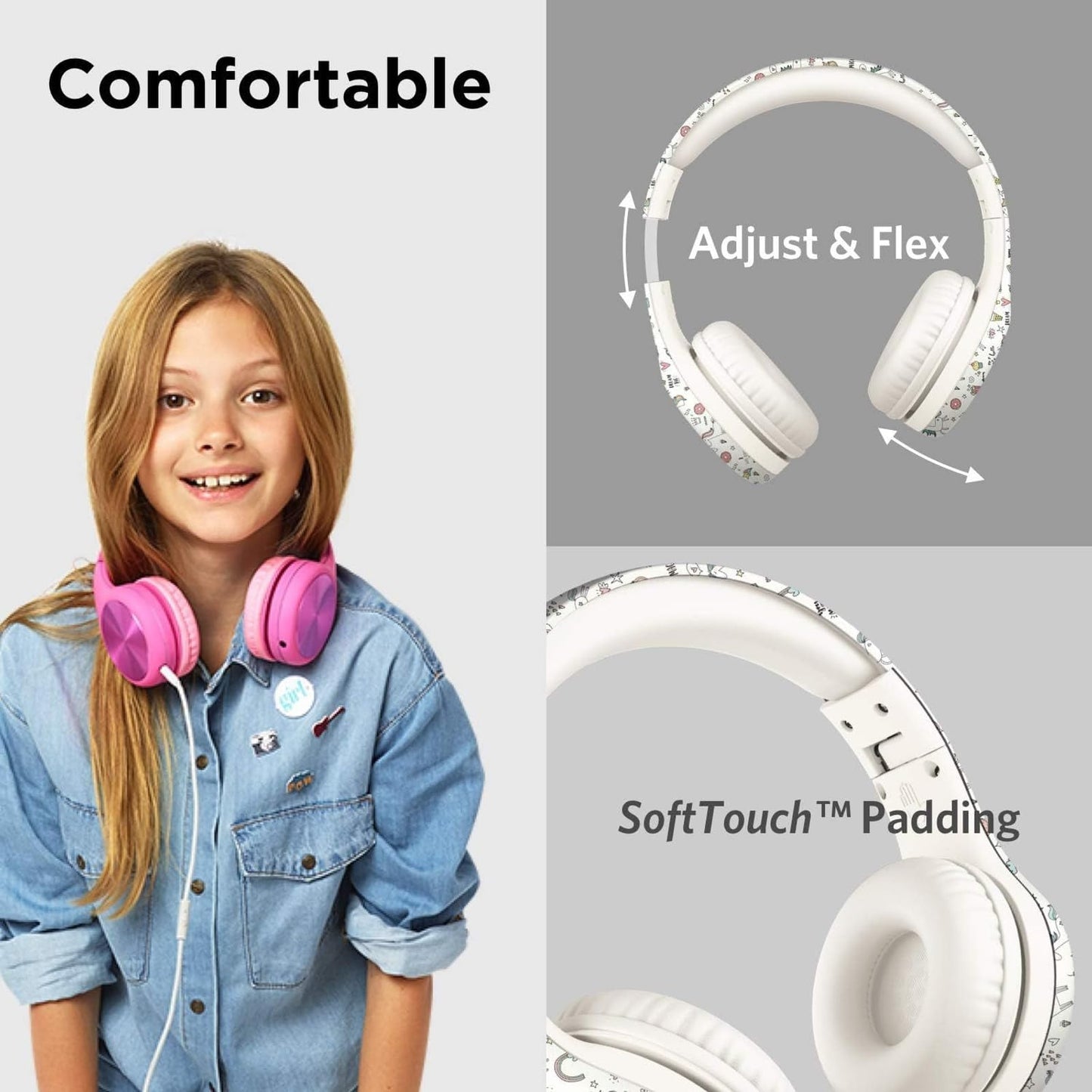 LilGadgets Connect+ Pro Wired Kids Headphones for School with Microphone, Volume Limiting Over-Ear Headset with Cord, SharePort Technology & SoftTouch Padding, Blue