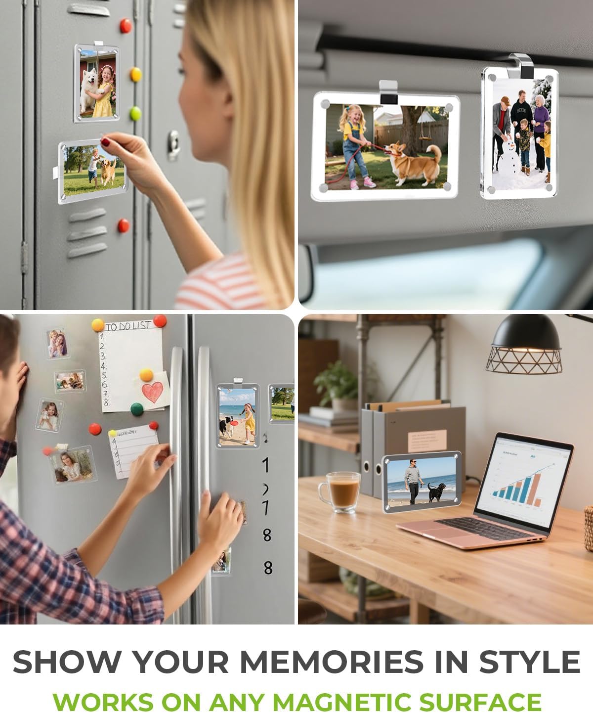 4Pack Car Picture Holder, Car Visor Photo Clip Holder, Magnetic 2.4"x3.5" Suncar Visor Picture Clip, Horizontal & Vertical Photo Display, Personalized Car Accessory for Family & Personal Photos BST326H