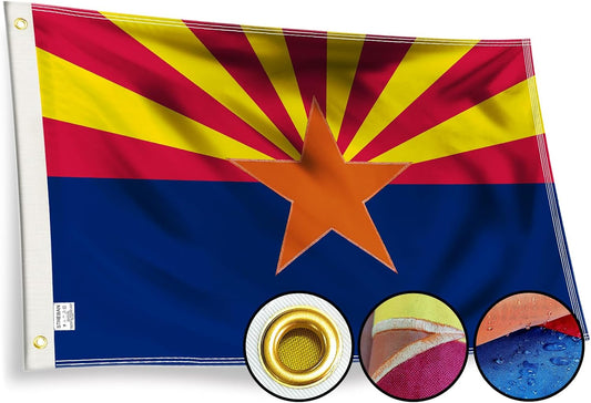 Arizona State Flag 3x5 - Embroidered Design AZ Flag, Heavy Duty Polyester with Brass Grommets for Outdoor WN420