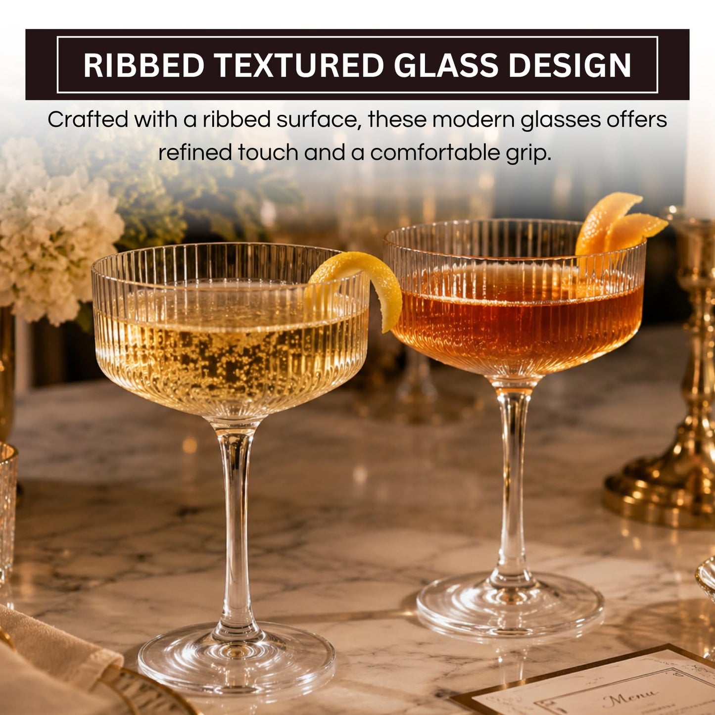 Khen Pink Peach Acrylic Ribbed Coupe Martini Champagne Cocktail Glasses, Set of 4, 8 oz Shatterproof Ripple Stemware European Style Reusable Drinkware Goblets, Indoor Outdoor Parties Weddings Bar Gift BST220