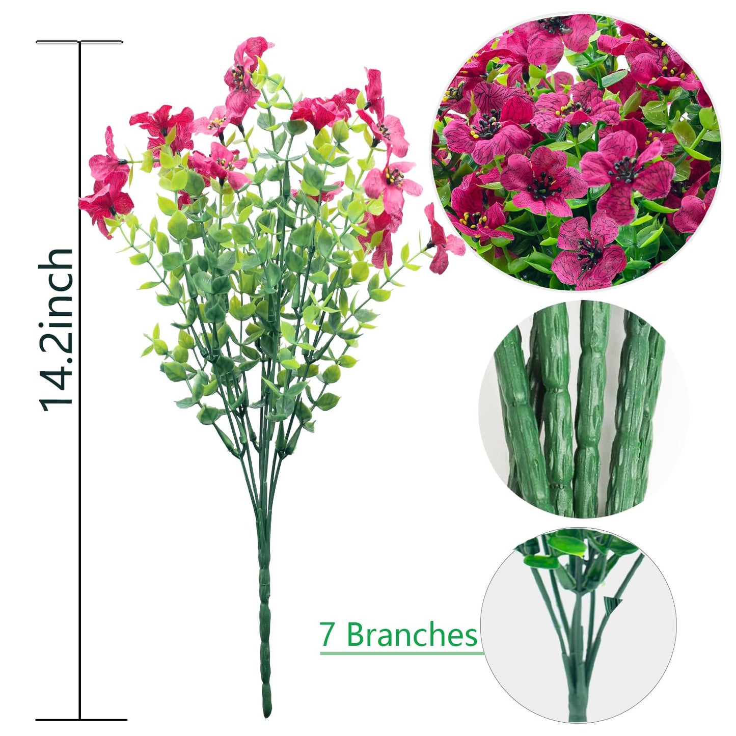 8 Bundles Outdoor Artificial Flowers,UV Resistant Fake Flowers Outdoor Plastic Plants Faux Silk Flower for Outside Indoor Decoration(Blue) BST202