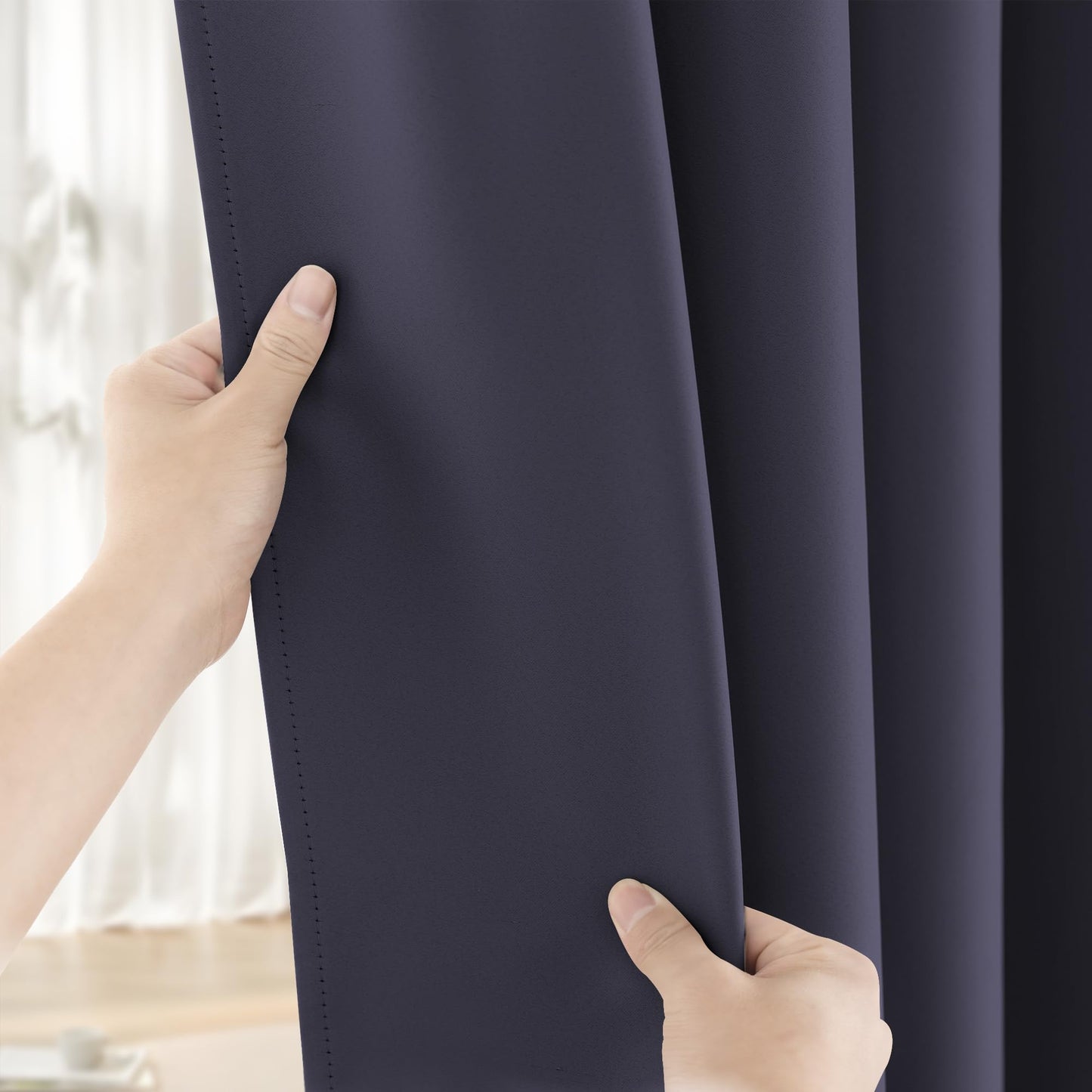 Extra Long Blackout Curtains, 12ft Room Darkening Grommet High Ceiling Drapes, 2 Story Curtains for Living Room(1 Panel, Navy, 52"x144") BST220