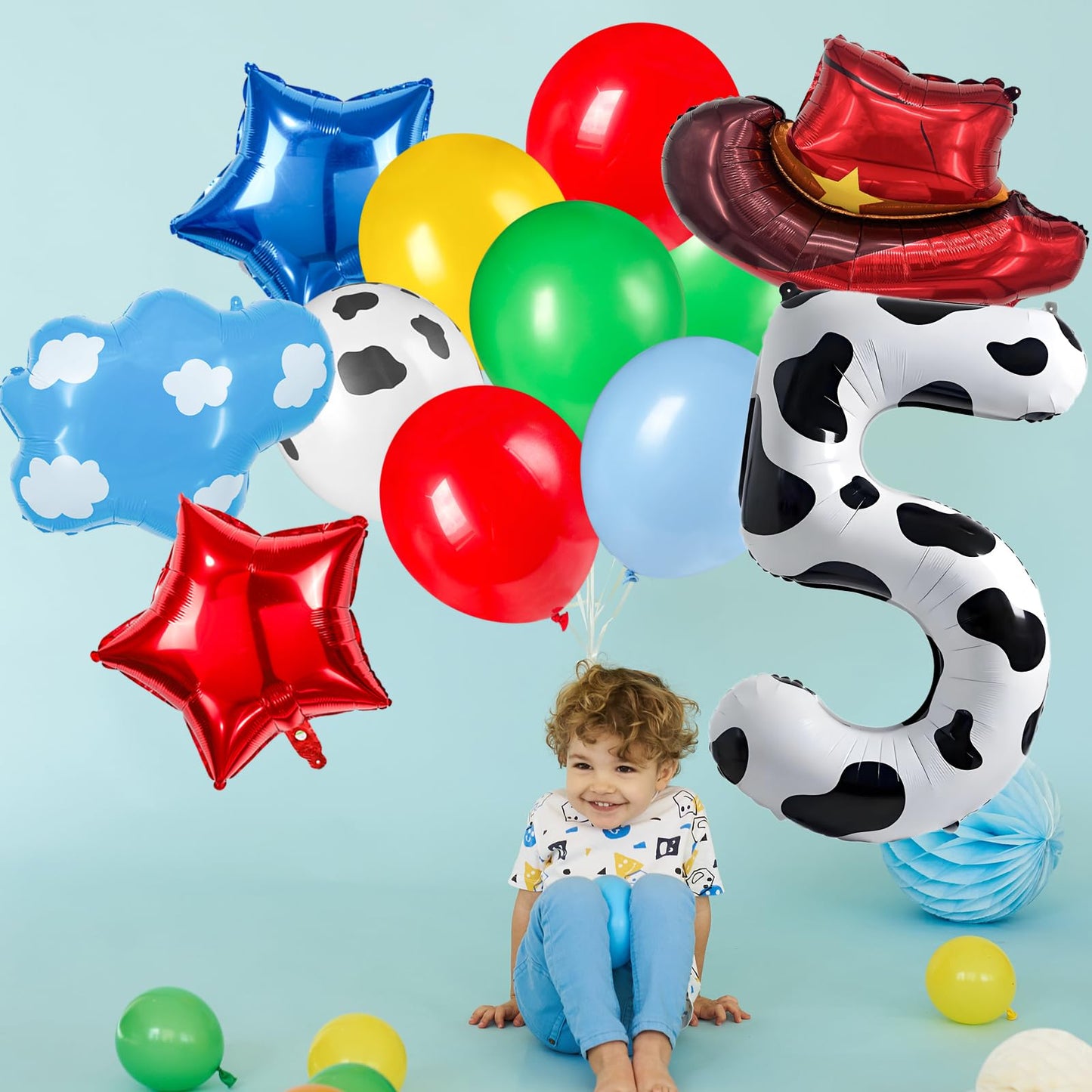 11-Pack Cowboy Theme Balloon Set, Farm Theme Decorations, Balloons with Hats and Clouds, Boys and Girls Birthday Party Supplies (1) BST202