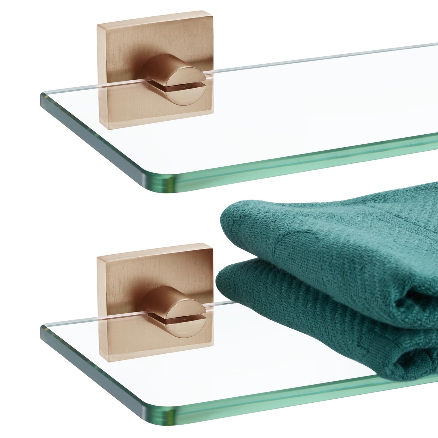 KOKOSIRI Glass Shelf for Bathrooms Floating Shelves Wall Mount 16-Inch for Shower Storage Kitchen Rack, 2 Pack Brushed Stainless Steel B1107BR-L16-P2 BST202