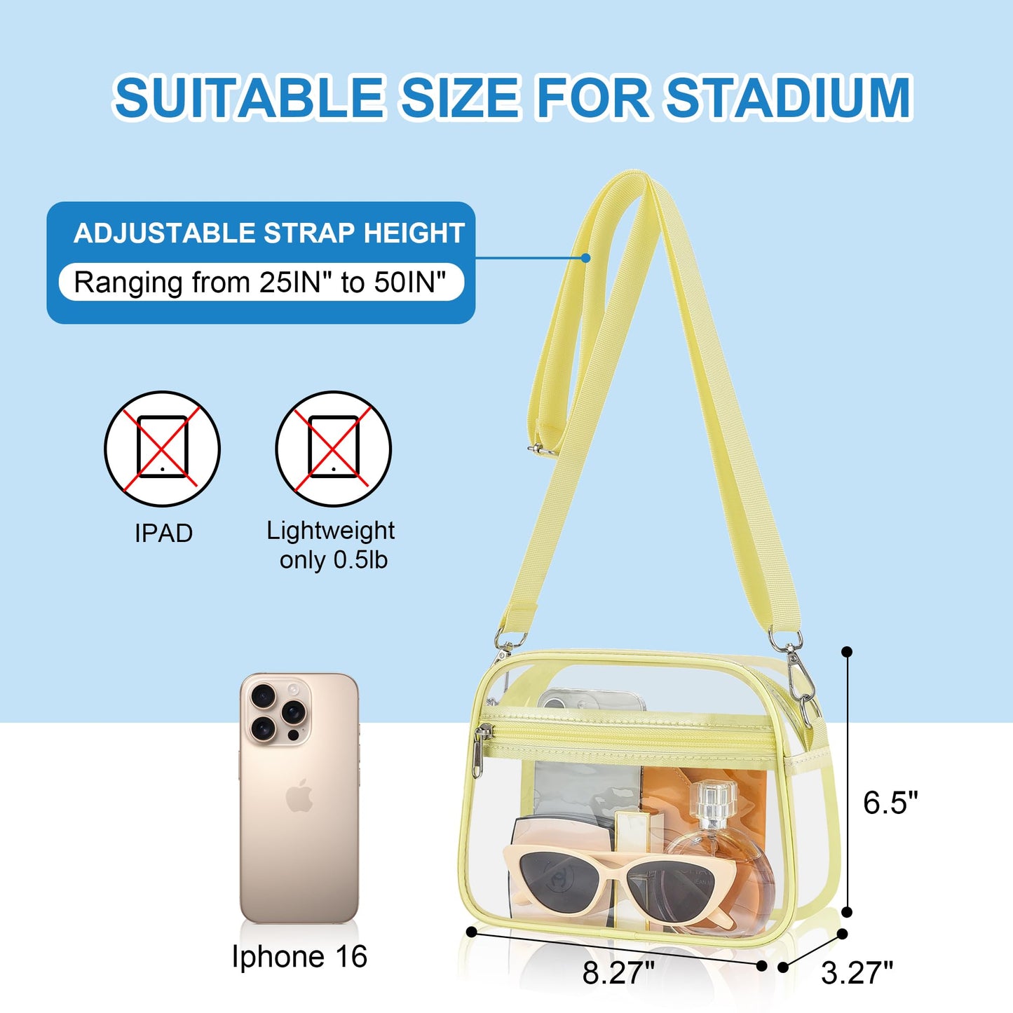 Clear Bag for Stadium Events Stadium Approved Women's Top-Handle Handbags | Mini Small Clear Bag Purse with Wide Adjustable Strap and Front Pocket for Sports Concerts, Festivals BST202