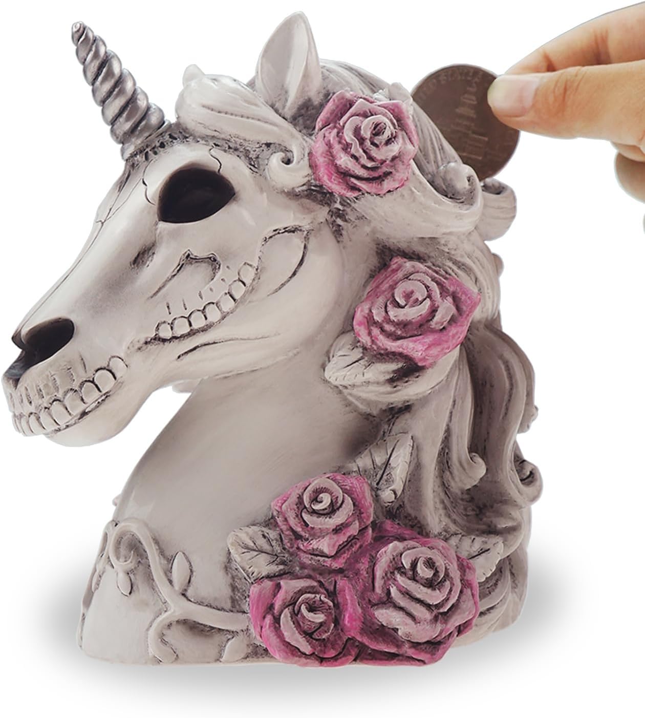 Gothic Unicorn Skull Piggy Bank Sugar Skull Gift for Women Adults Halloween Skeleton Day Dead Goth Home Decor BST220