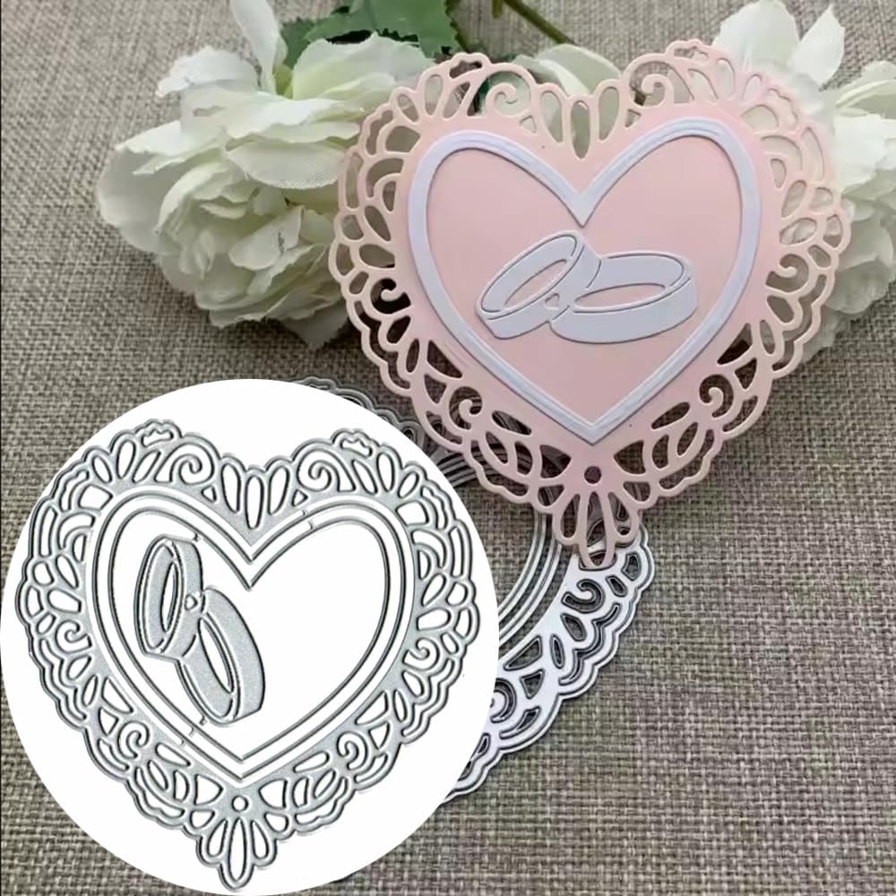 Engagement Ring Love Heart Frame Metal Die Cuts Dies Stencil, Cutting Dies Cut Stencils DIY Scrapbooking Cards Photo Album Craft Decorative Embossing Paper Dies for Album Card Scrapbooking Making BST326L