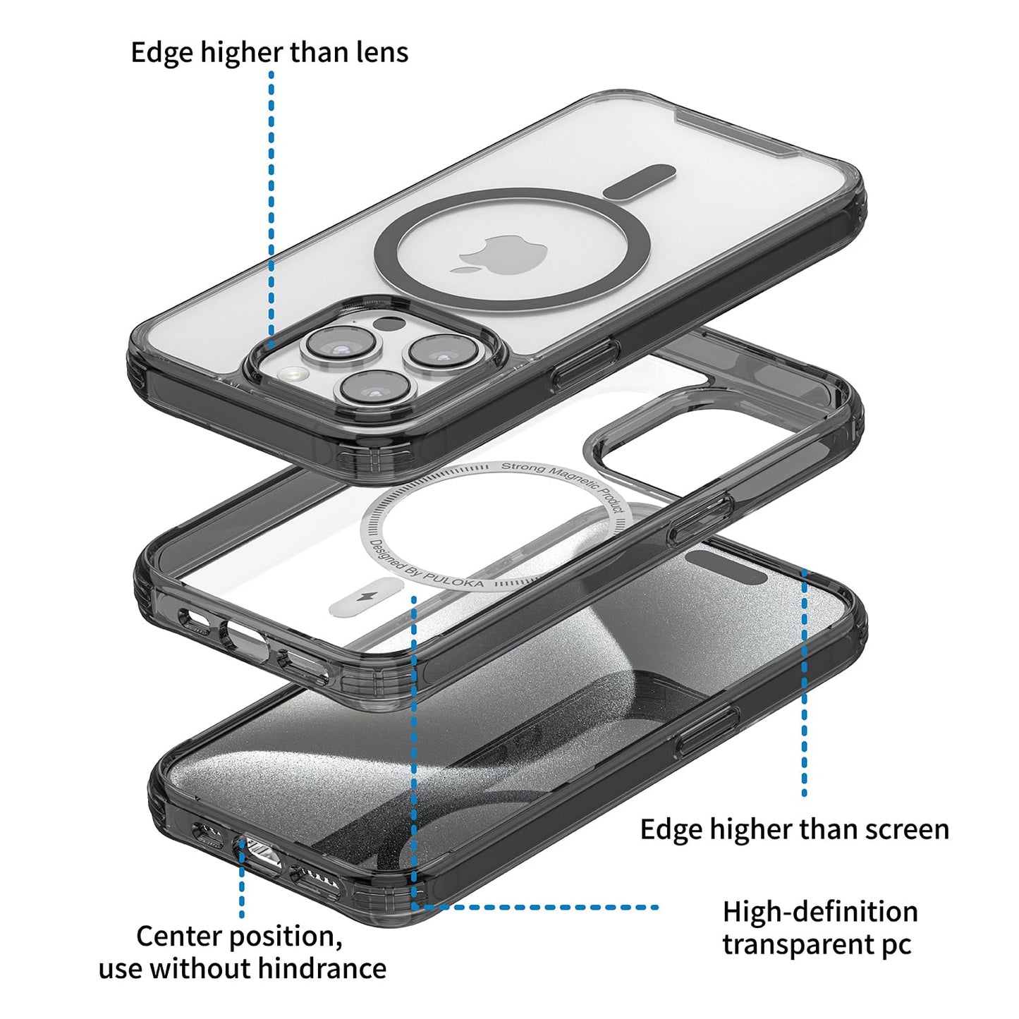 PULOKA for iPhone 14 Pro Transparent Case, Compatible with MagSafe, Clear Protector Slim Cover, Magnetic Phone Case for iPhone 14 Pro 6.1 inch Balck WN420