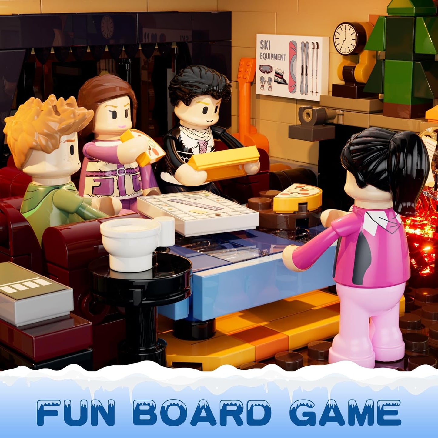 FUNWHOLE Christmas Ski-Cabin Lighting Building-Bricks-Set 100