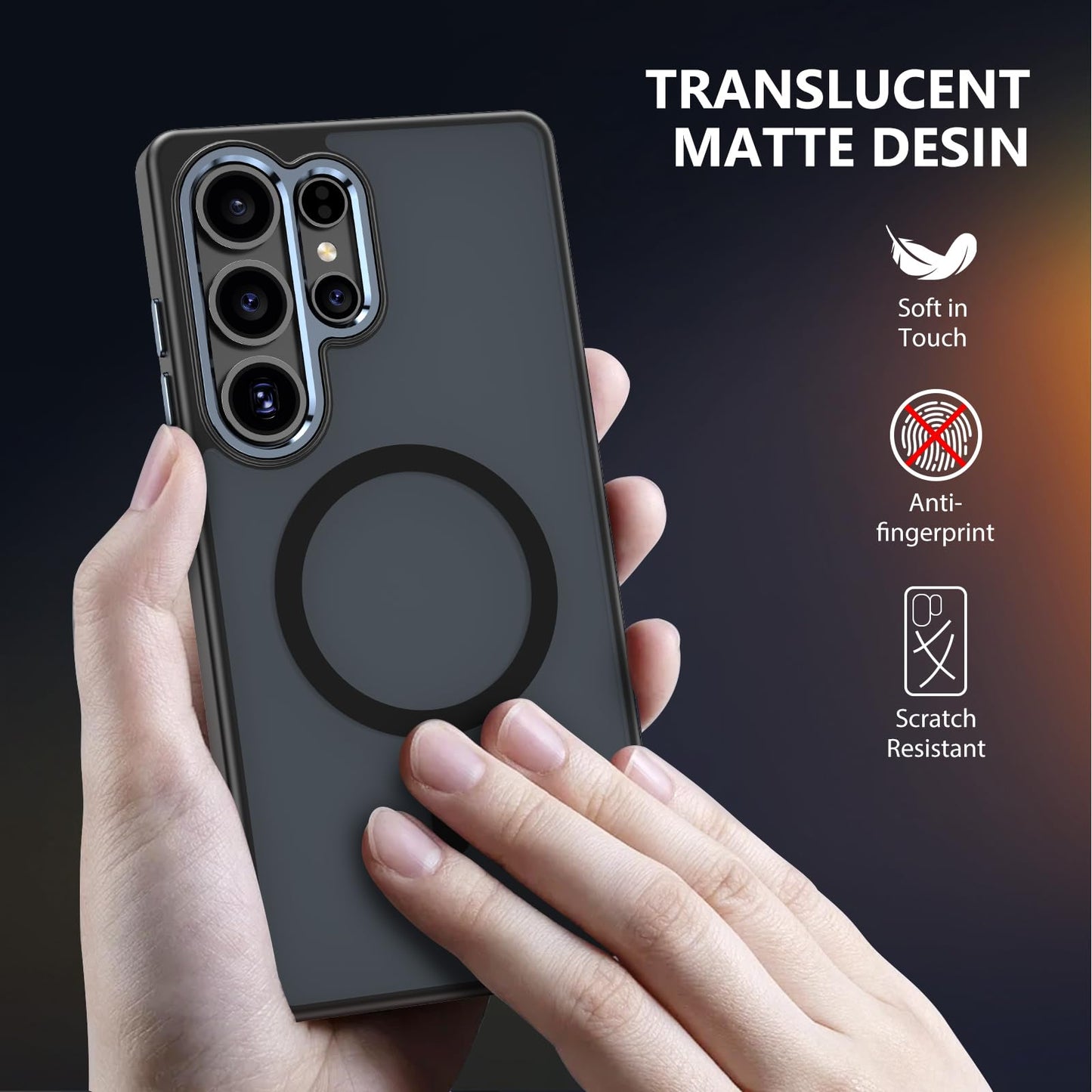 MATEPROX Magnetic Design for Samsung Galaxy S24 Plus Case, Stylish Slim an-ti Yellow Translucent Matte Shockproof Protective Cover for S 24+ 6.7'' 2024-Titanium Gray WN420
