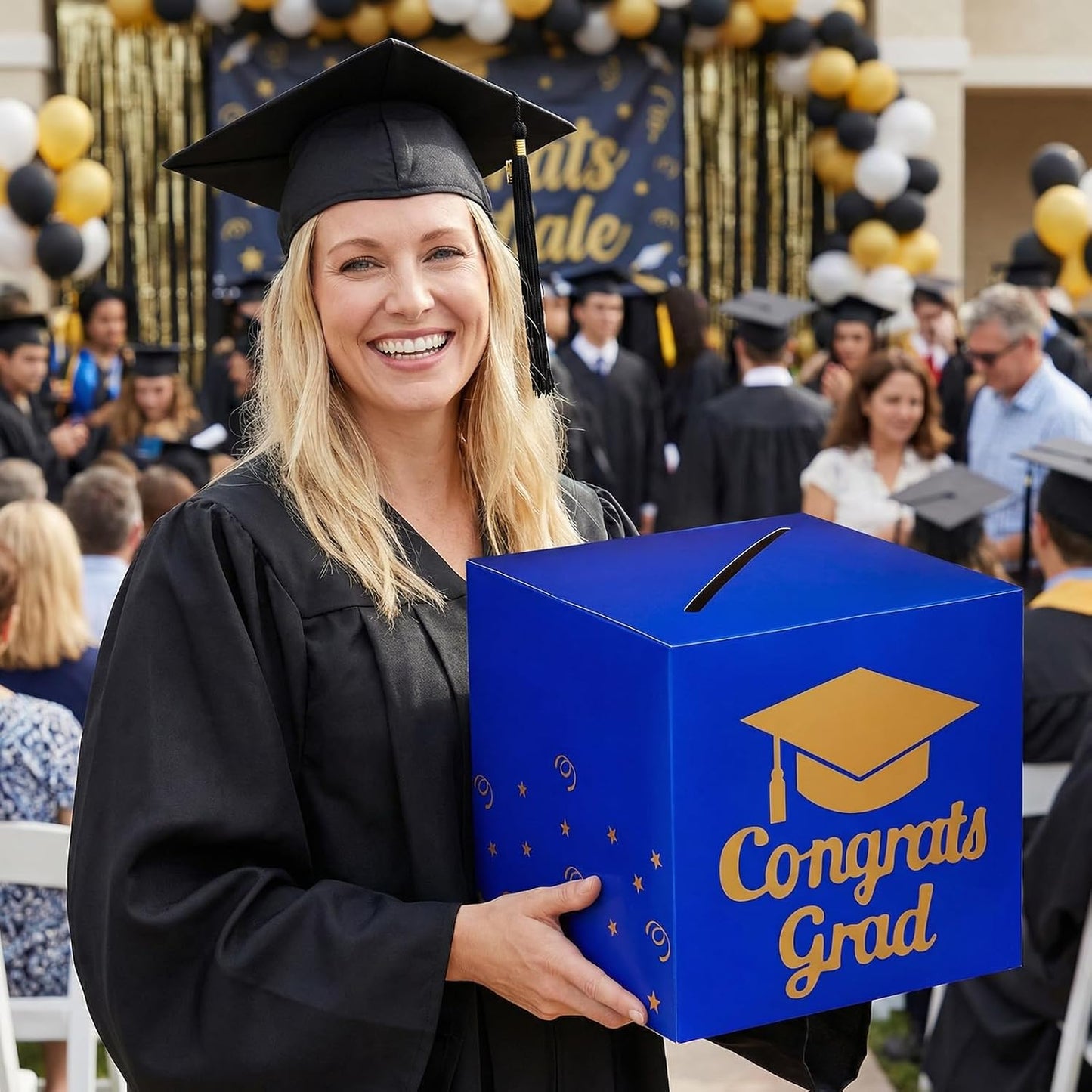 Graduation Cardboard Box Holder Congrats Grad Foldable Ballot Box for Graduation Grad Party Decorations BST220
