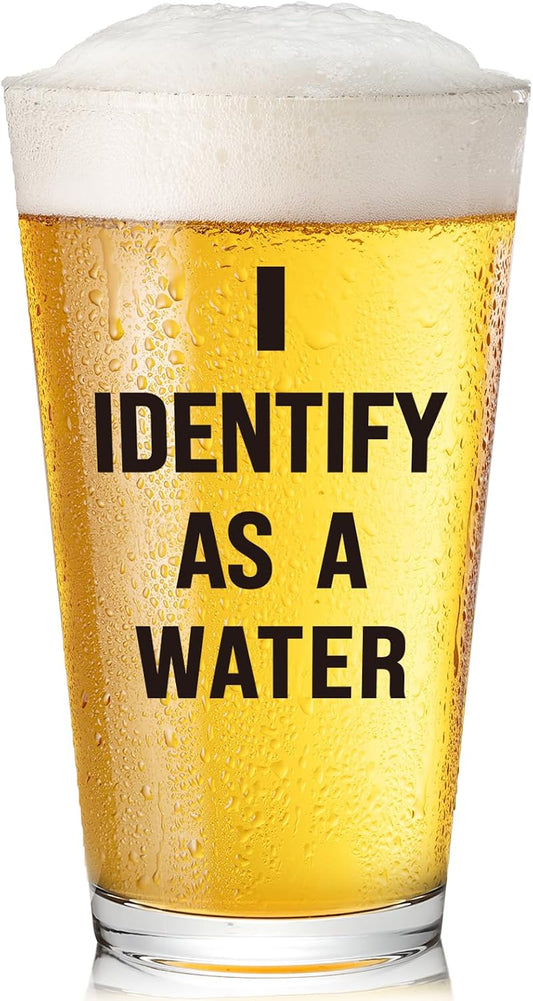 Father's Day Birthday Gift for Dad from Daughter Son Wife I Identify As A Water 16oz Beer Glass Fathers Day Retirement Promotion Gift for Father Daddy Bonus Stepdad Husband Grandpa Boyfriend Men Him BST326L