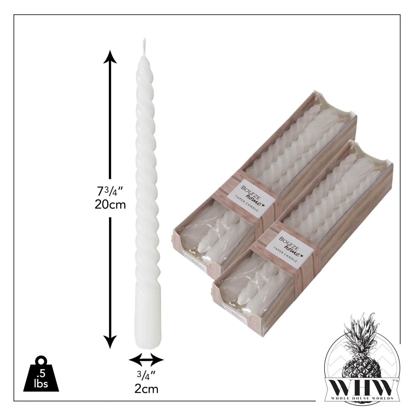 12 Piece Pale Green Twist Taper Candles, 2 Boxed Sets of 6, 4 Hours Burn Time, Paraffin Wax, 7.75 Inches BST220