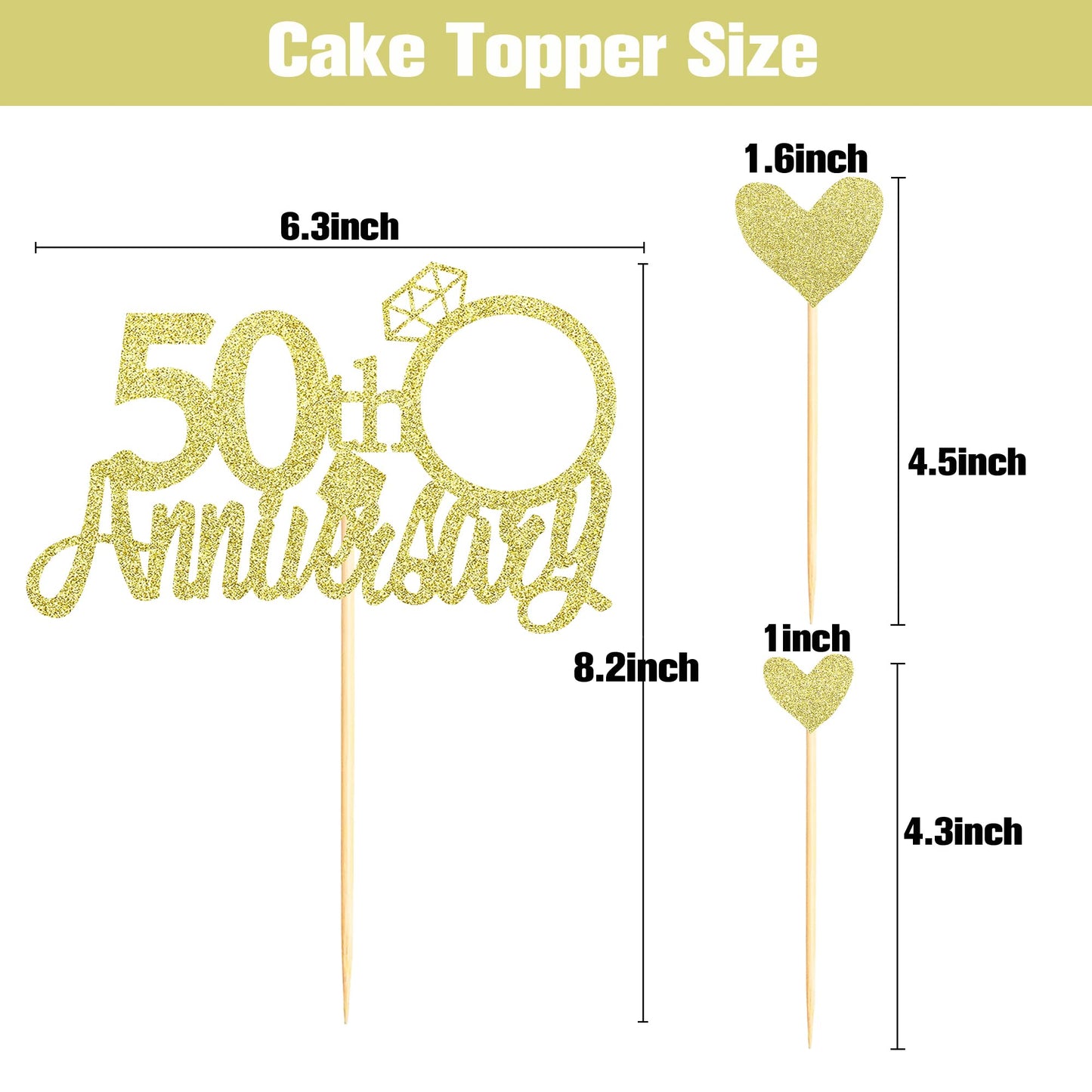 Sumerk 13 PCS Gold Glitter 55th Anniversary Cake Topper Happy 55th Anniversary Wedding Anniversary Cake Decorations BST220