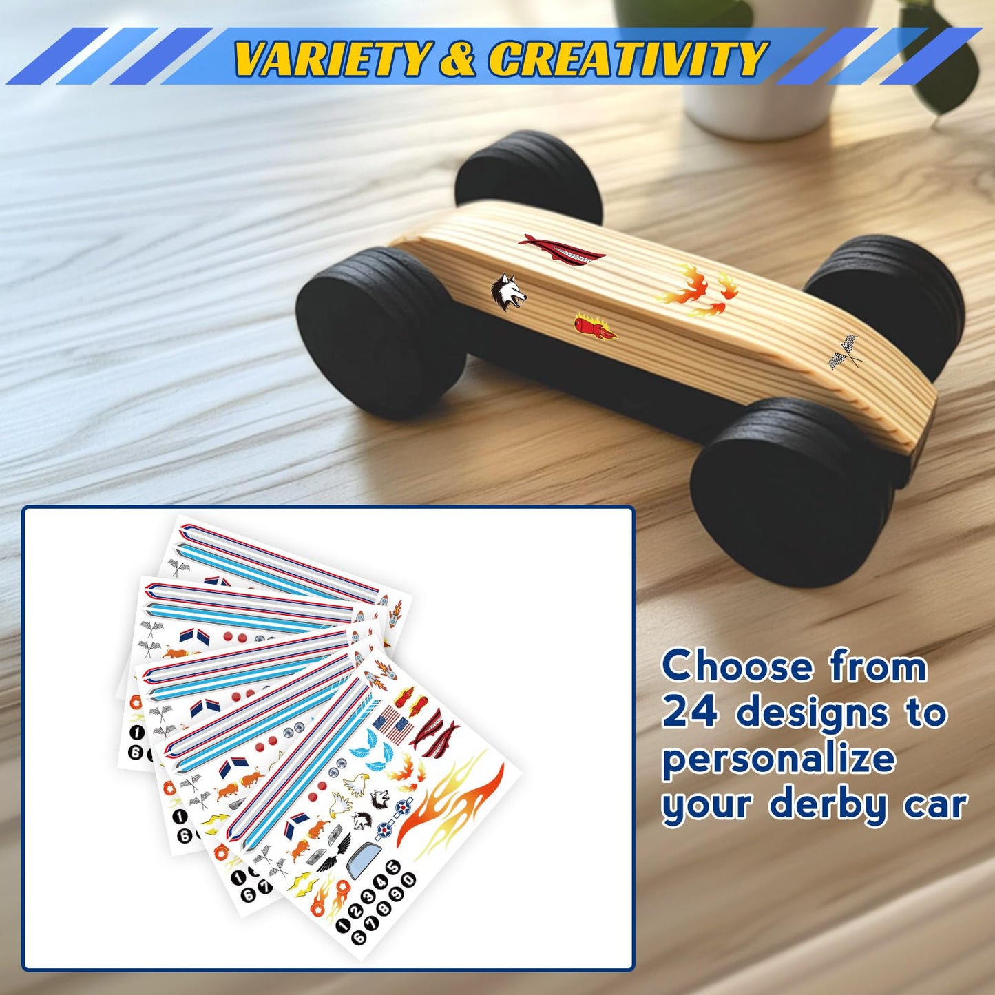 OCQOTAT 5PCS Derby Car Sticker Set-Racing Numbers, Flags, Lights, Stripes & Flame Decals - Peel & Stick Car Stickers for Derby Supplies Cars,Cool Decorations&Accessories for Your Vehicle