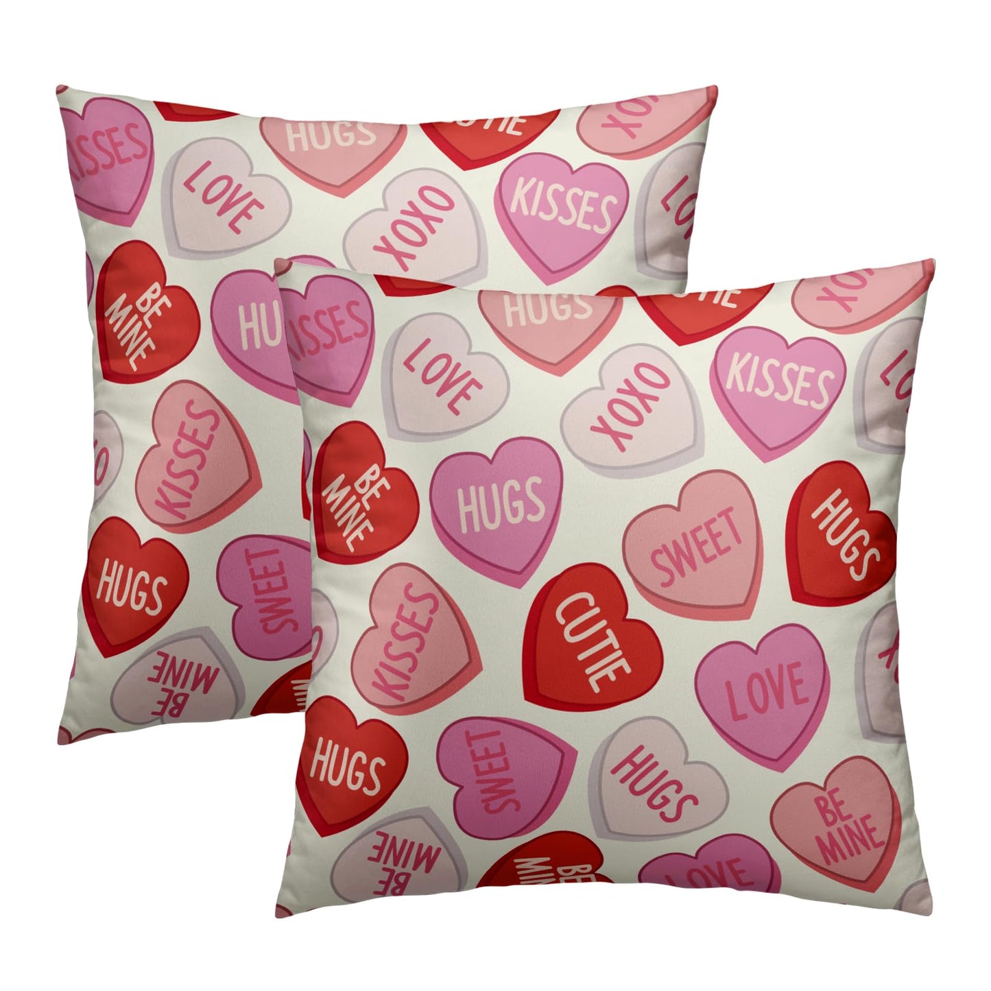 Red Heart Throw Pillow Cover 18x18 Inch Pack of 2 Happy Valentine's Day Cream and Red Cushion Pillow Case Square Valentines Day Love Heart Pillowcase Decor for Party Bed Sofa Home Car Bedroom Outdoor BST326H