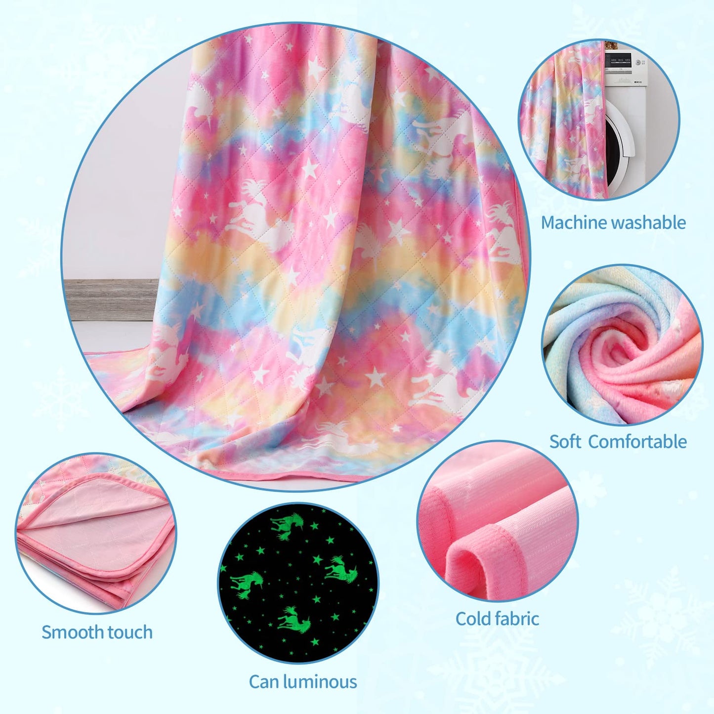 SALIMAH Glow in The Dark Blanket Unicorns Gifts for Girls, Toys for Girls Age 2 3 4 5 6 7 8 9 10 Year Old, Soft Kids Blankets Gifts for Grandkids Teens for Christmas Birthday, 50"x60" BST202