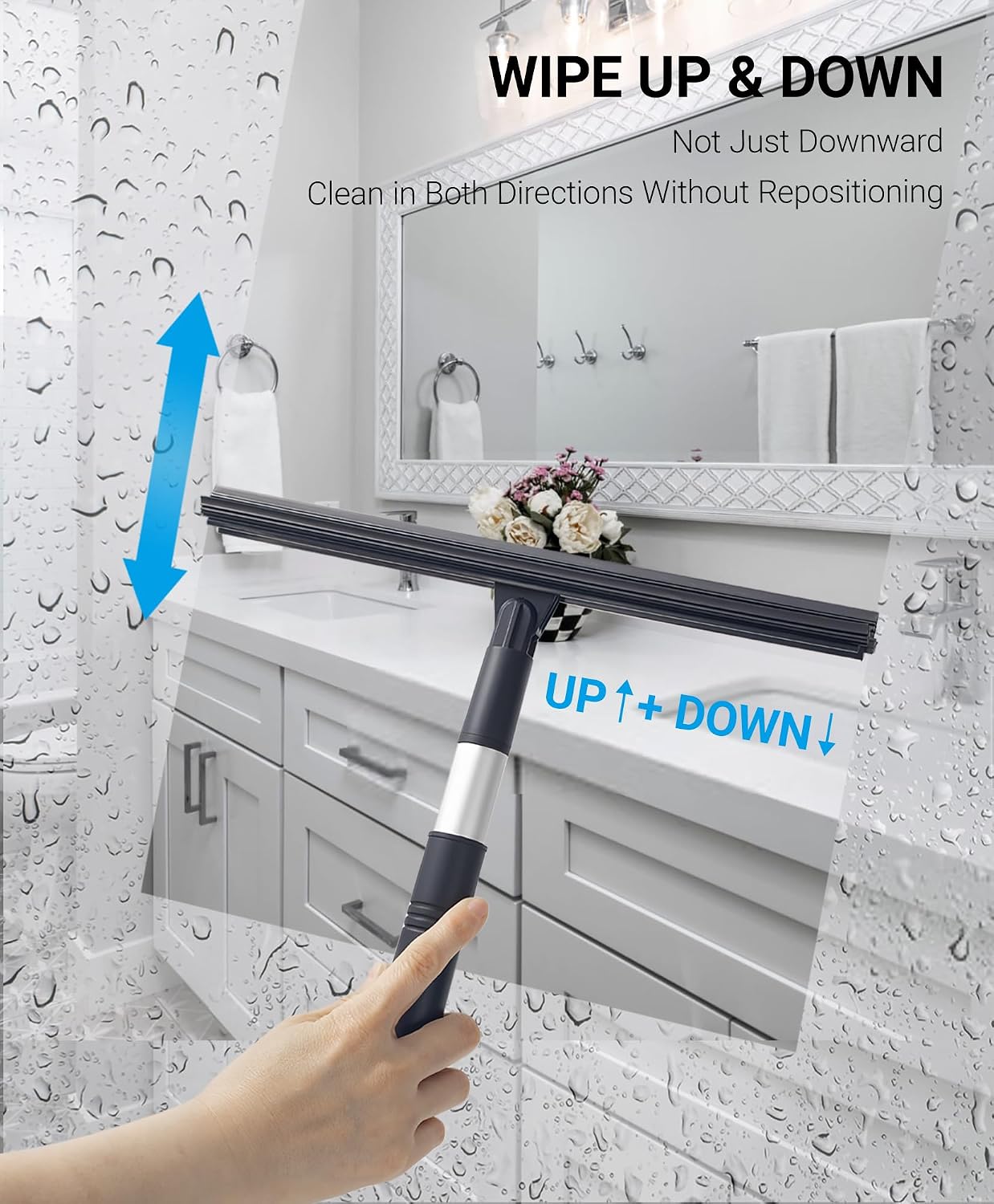11.8" Triple-Blade Shower Squeegee, Timenu Wiper-Inspired Design for Glass Doors, Tile Walls, Mirrors & Window Cleaning（Black） BST326L