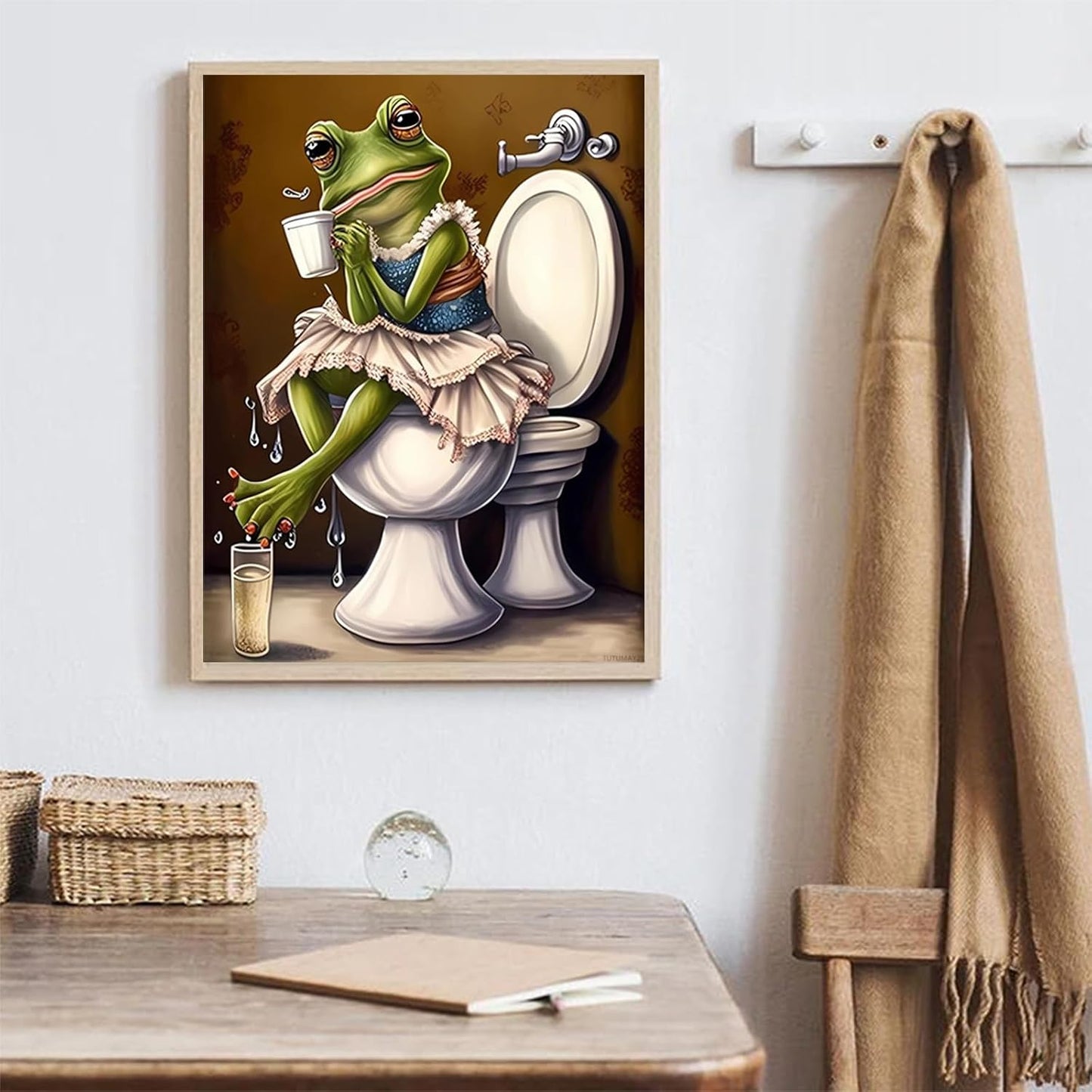 TUTUMAY21 Bathroom Frog Diamond Painting Kits, Full Round Diamond Art Kits for Adults 5D Frog Diamond Art, Personalized Gifts for Family and Friends Room Wall Decor 12x16inch BST220