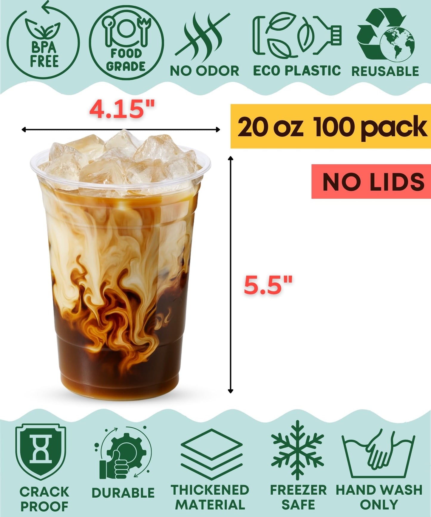 Cappatua 16 oz Clear Plastic Cups 100 Pack – Disposable Drinking Cups for Party, BPA-Free Cold Cups, Recyclable & Durable Plastic Party Cups Tumblers for Iced Coffee, Cocktails, Juice, Wine, Beer BST326H