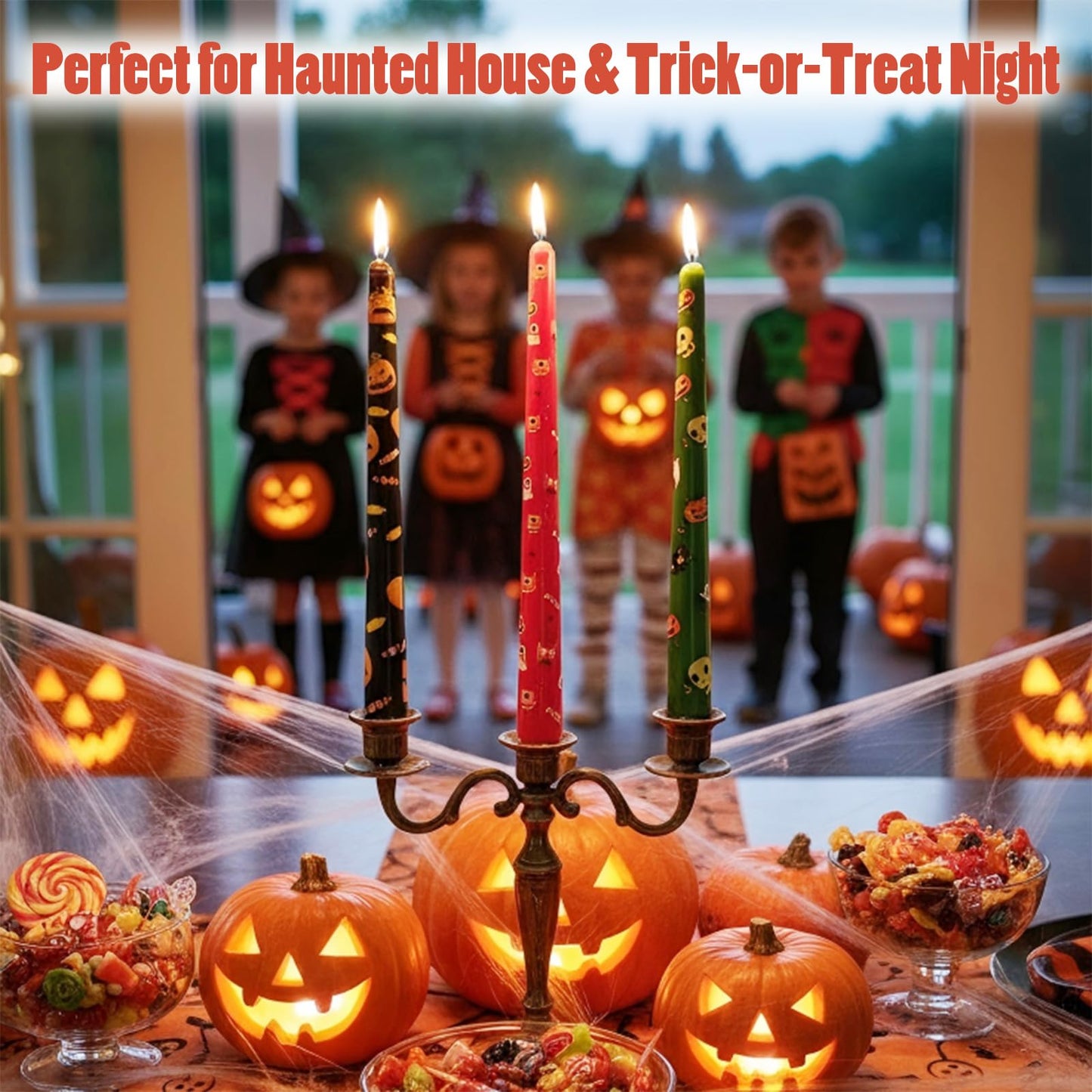 10 Inch Decorative Taper Candles, 4 Pack Birthday Balloon Print Candlesticks, Unscented Dripless Candles with Long Burn Time for Party, Holiday Table & Home Decor BST326H