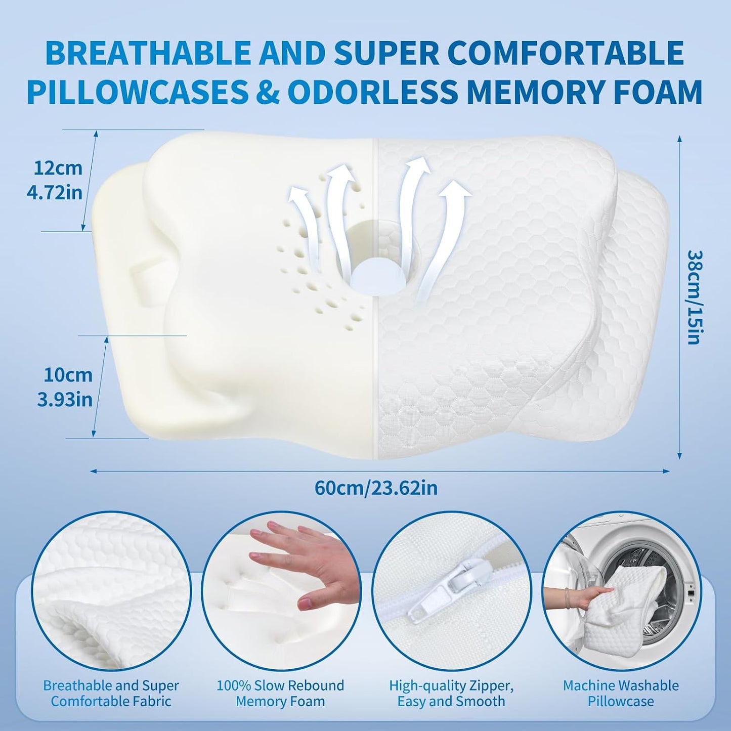 Ear Piercing Pillow for Side Sleepers — Cooling Fabric & AirCell Memory Foam Ear-Hole Side-Sleeper Pillow for CNH & Ear Pain Relief | Ergonomic Butterfly Contour, Removable Cover, Hypoallergenic BST326H