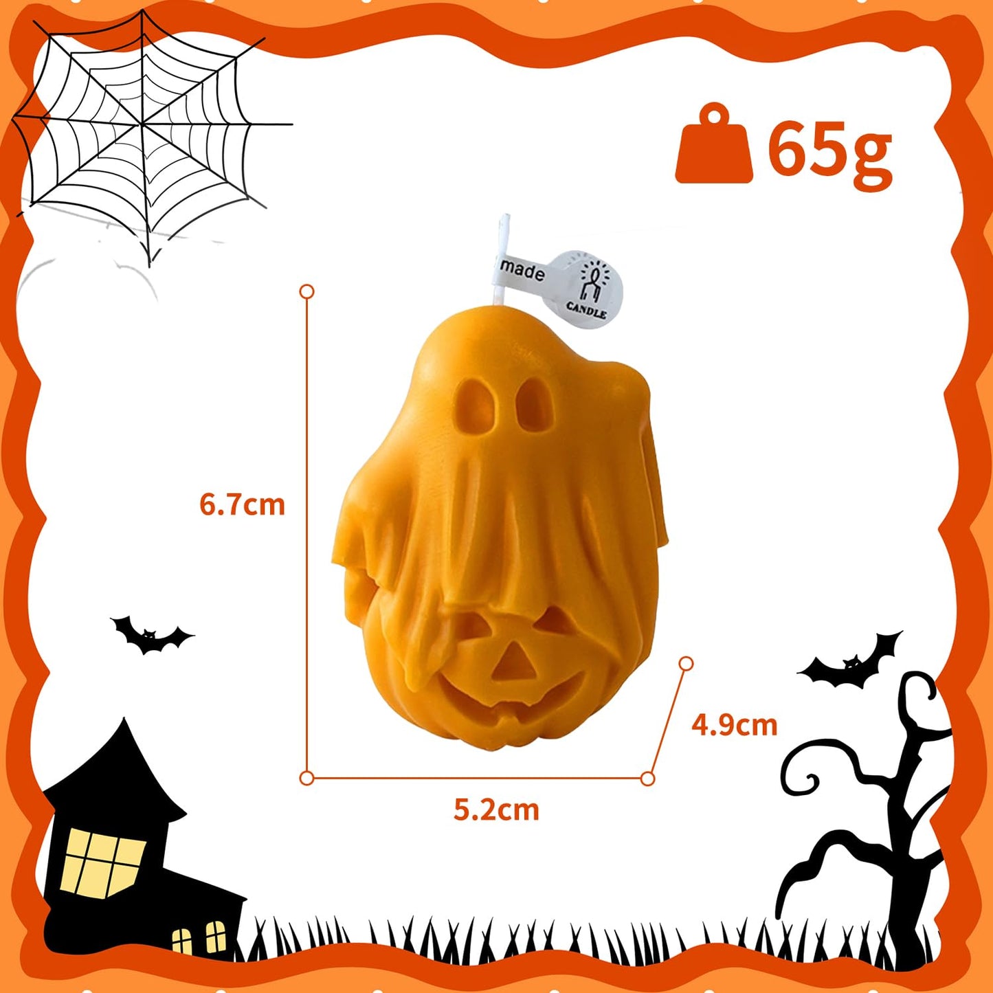 Halloween Ghost Pumpkin Candles with Fragrant Halloween Decor Candle for Home and Table Decorations 2.6 * 2 * 1.9 Inch BST202