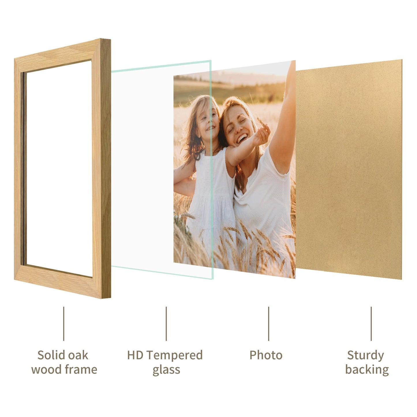 YESKAY 12x16 Picture Frame - 12 x 16 Photo Frame Made of Solid Oak Wood and Real Glass,Display Picture 4 Opening 5x7 with Mat or 12x16 Without Mat for Wall Mounting(Color Walnut) BST326H