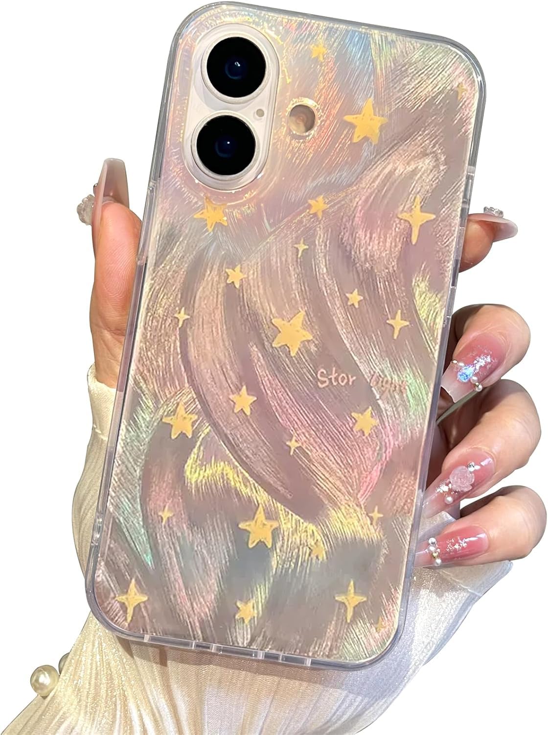 I-MGAE-IN-AR Compact Case for iPhone 16 Holographic Cloud Design,Cute Trendy Soft Slim TPU Shockproof Protective Phone Cases Cover for Women Girls Aesthetic Glitter WN420