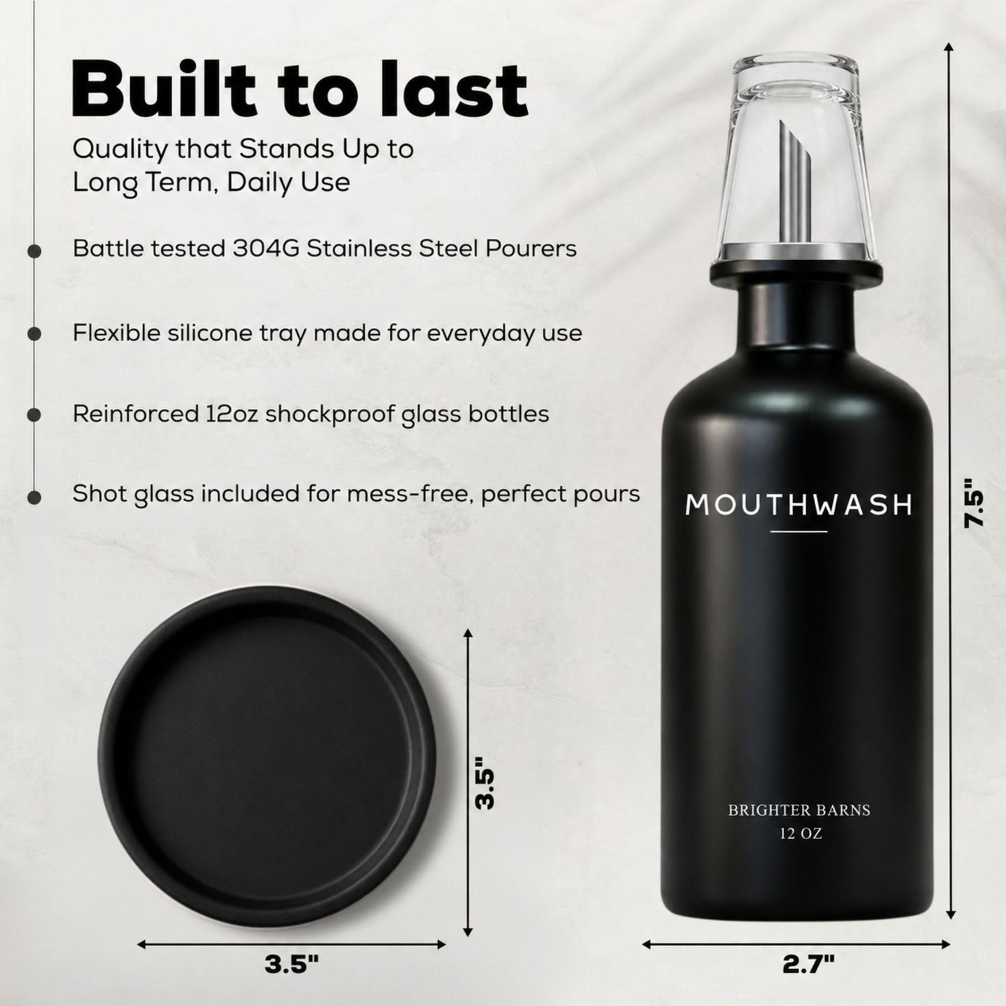 Glass Mouthwash Dispenser for Bathroom by Brighter Barns - Refillable Mouthwash Container with Glass Cup and Tray - Mouth Wash Dispensers for Bathroom Sink, Home Decor, Airbnb, Office, Hotel (Clear) BST326H
