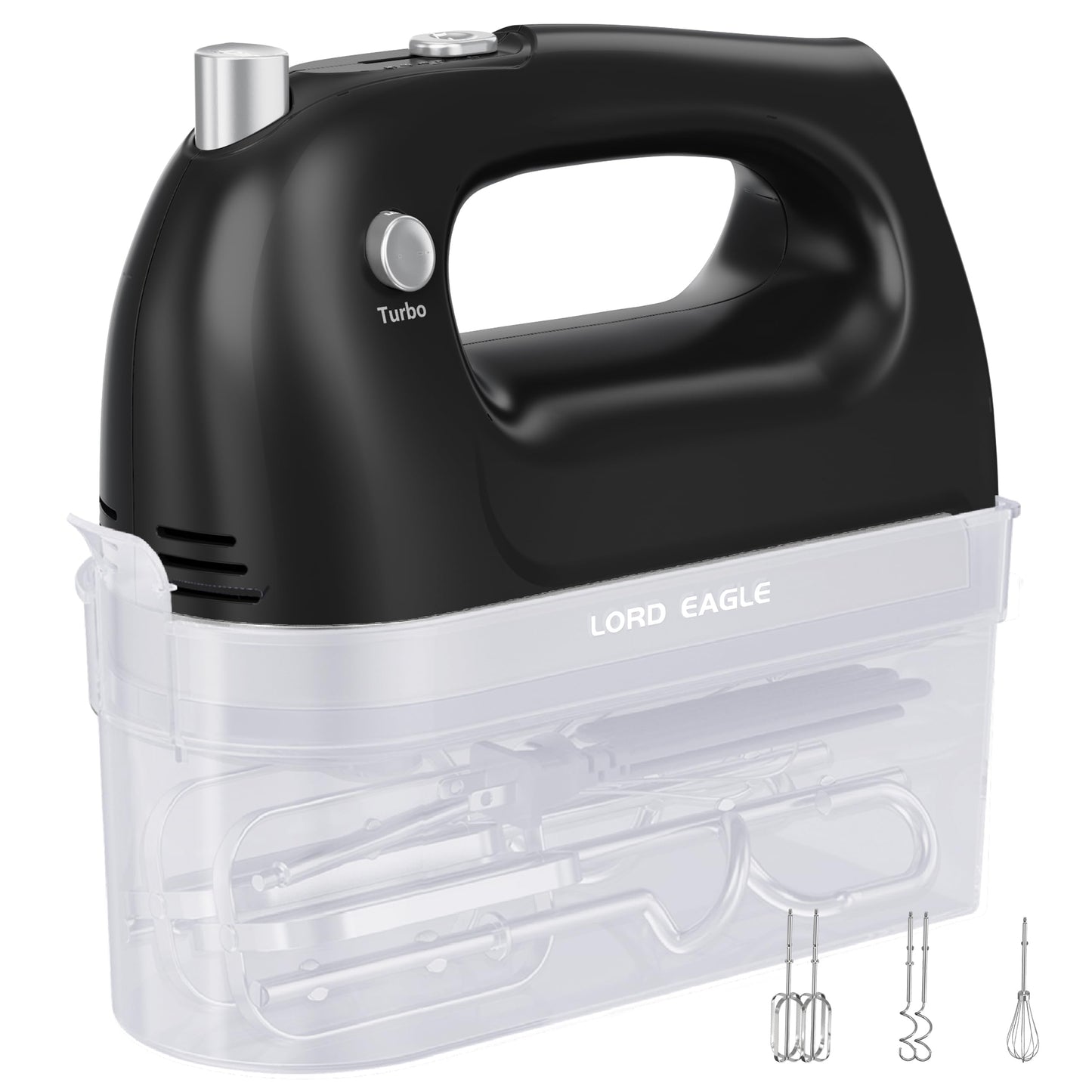 Lord Eagle Hand Mixer Electric Handheld 400W, 5-Speed Lightweight Kitchen Mixer with Storage Case, 5 Stainless Steel Attachments for Baking Cake Egg Cream Food Beater, Turbo+Eject Button, Pink