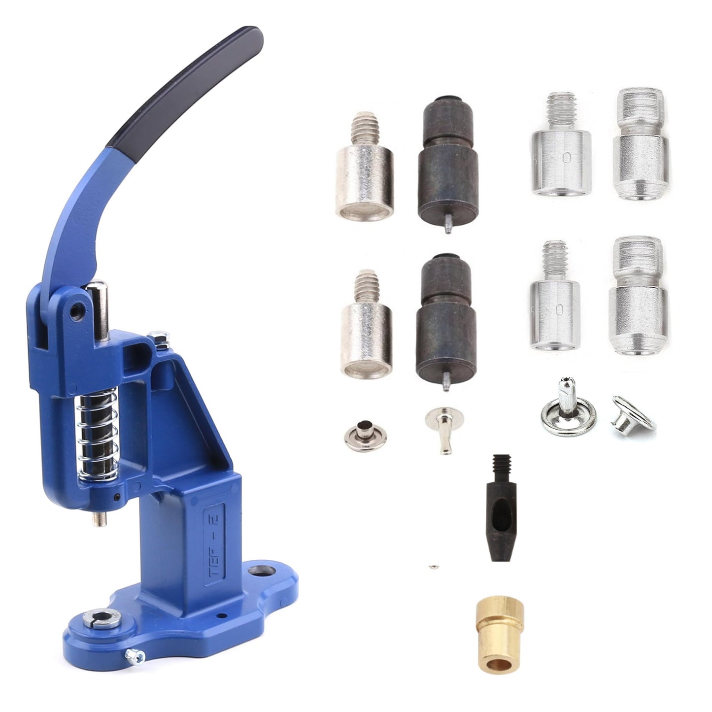 Rivet Press Machine with Essential Rivet Dies - Rivet Setting Kit for 7 mm and 9 mm Single and Double Cap Rivets for Garment and Bag Making BST220