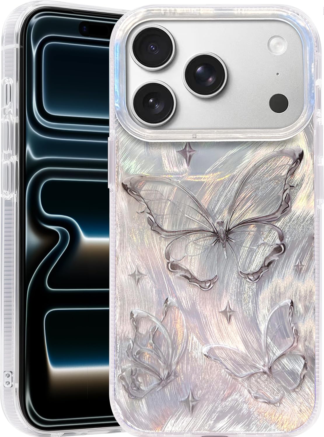 I-MGAE-IN-AR Compact Case for iPhone 16 Holographic Cloud Design,Cute Trendy Soft Slim TPU Shockproof Protective Phone Cases Cover for Women Girls Aesthetic Glitter WN420
