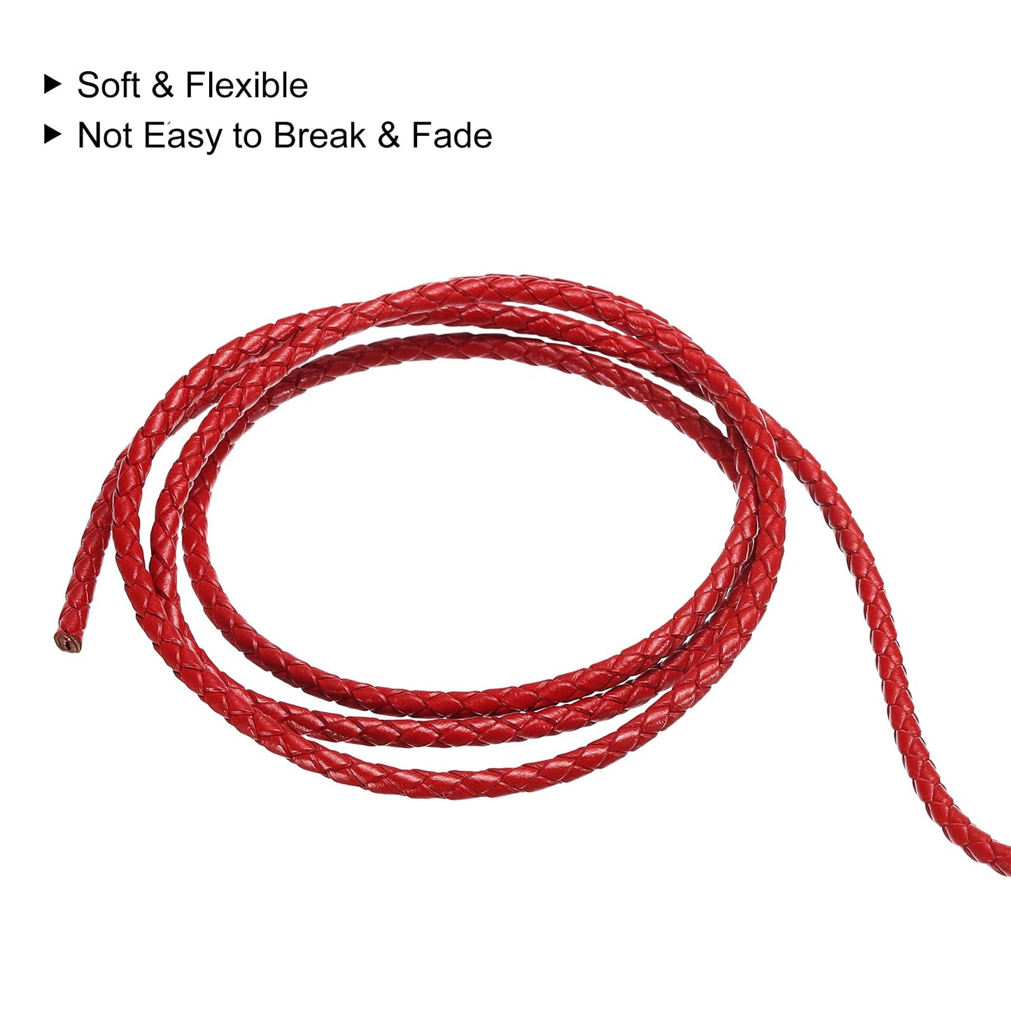 uxcell Leather Cord, 2.2 Yards 4mm Dia Braided String Strip for Purse Handbag Shoelace DIY Crafts Bracelet Making, Yellow BST326L