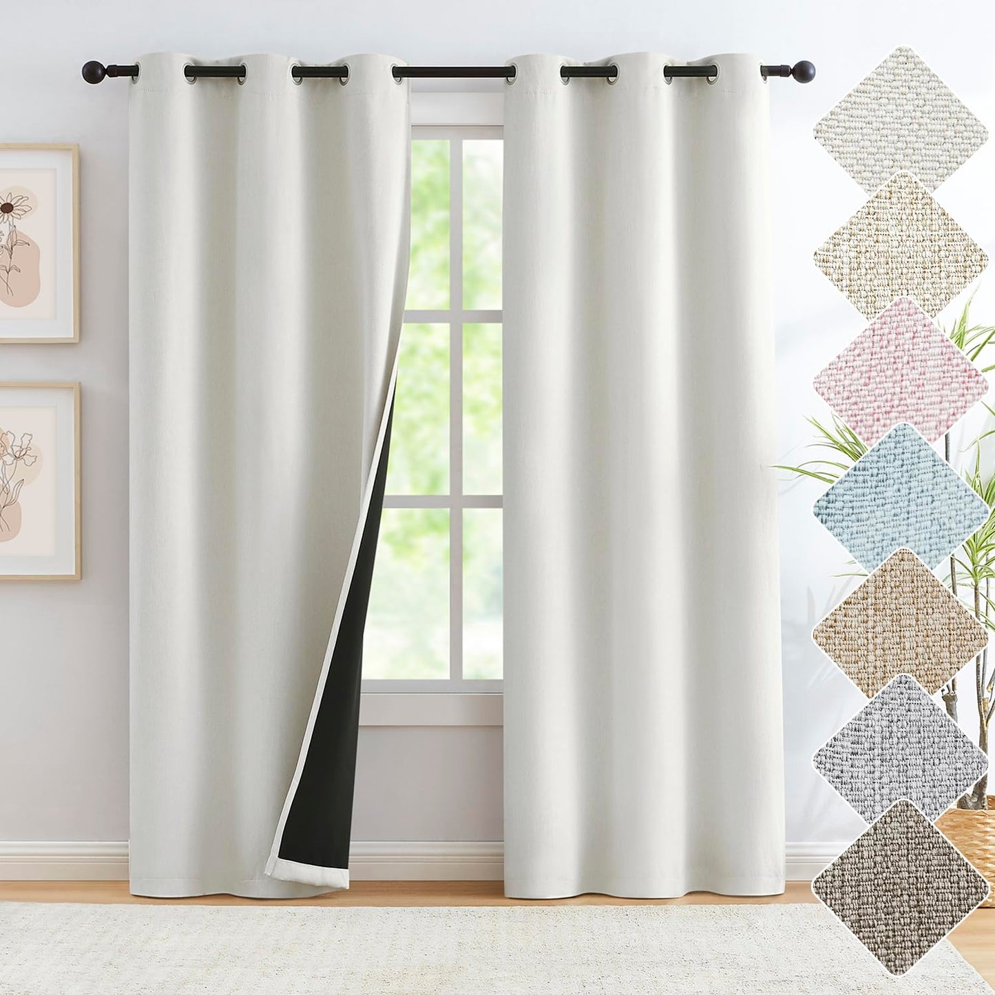 Grey Full Blackout Linen Curtains 84-inch-Long Thermal Insulated Noise Reducing Bedroom Drapes Rustic Farmhouse Triple Weave Window Treatment Set for Theatre, Nursery, 40"x84"x2, Grey BST202