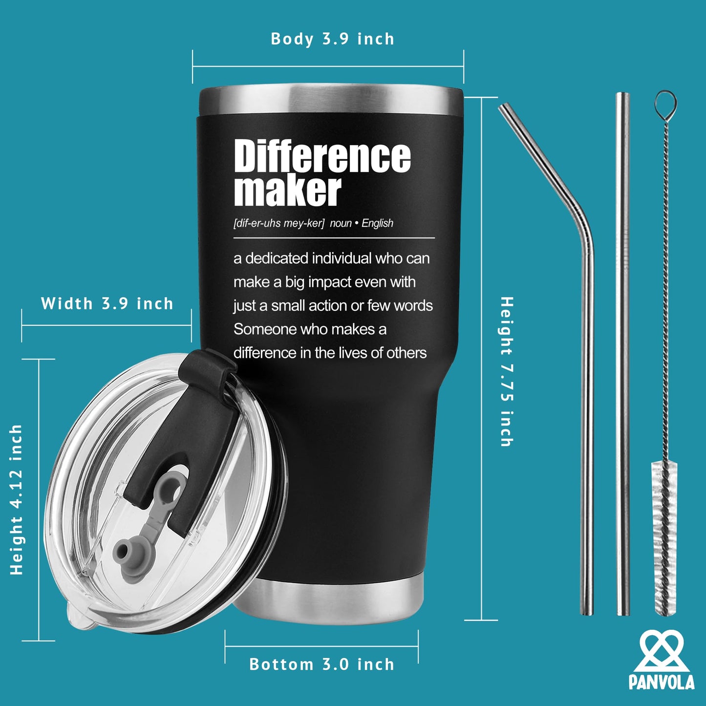 Panvola Difference Maker Definition Tumbler Inspirational Gifts For Women Men Retirement Gifts Coworker Leader Teacher Vacuum Insulated Travel Mug With Straw (Black, 30 oz) BST220