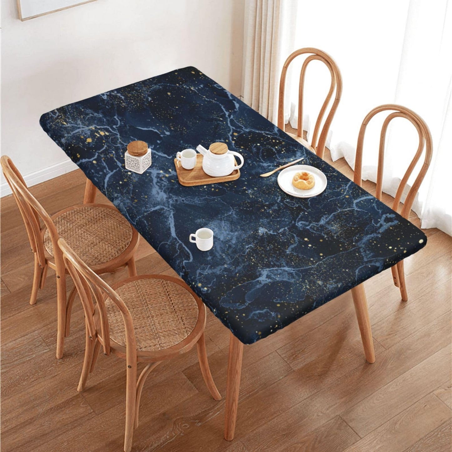Blue Marble Rectangle Tablecloth with Elastic Edge, 5FT Table Cloths Washable Reusable Rectangular Table Cover for Kitchen Dining Party, 60" L X 30" W BST202